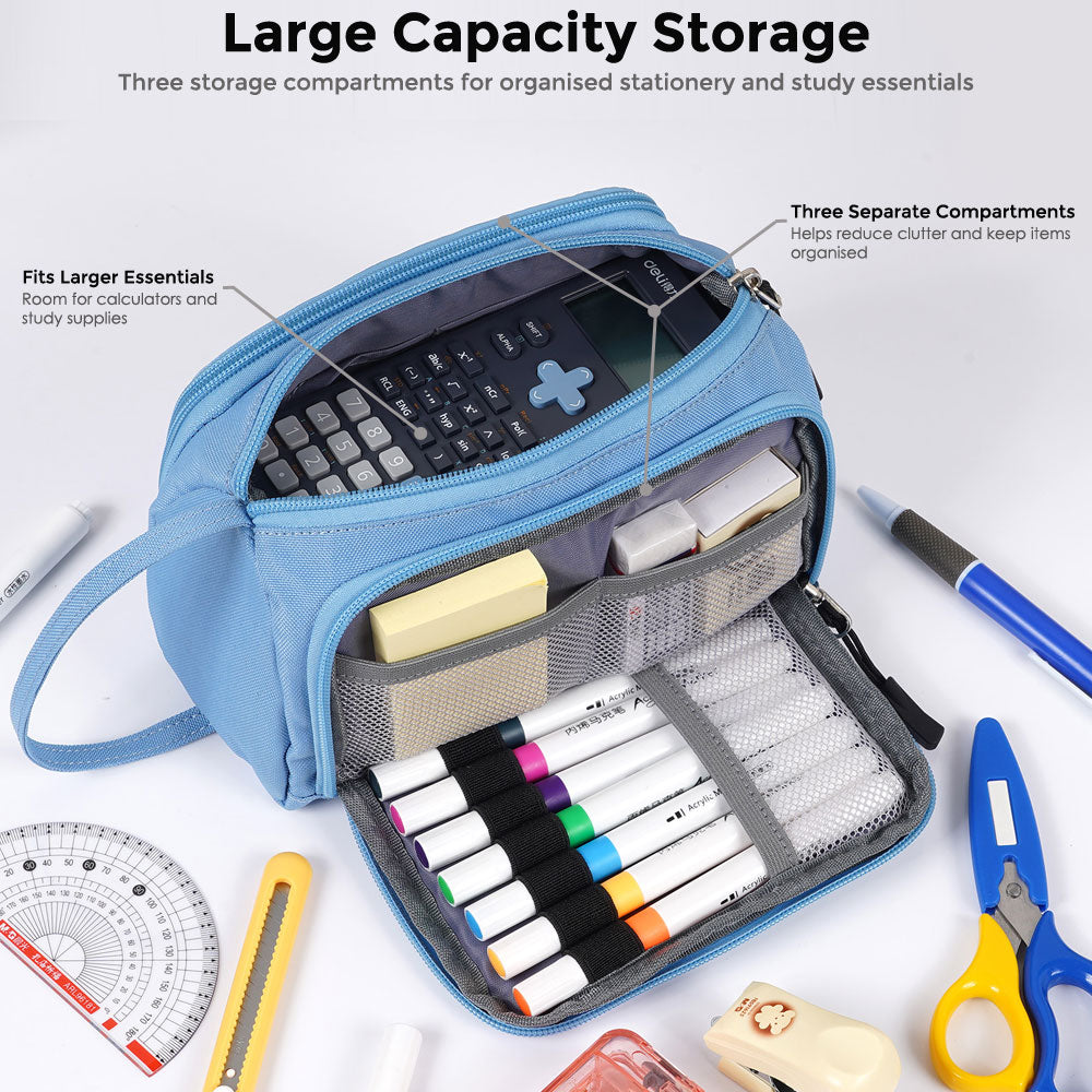 SharkByte Large Pencil Case Organiser - Big Capacity Stationery Storage Pouch with Compartments for School, College, Study, Office, Travel & Everyday Organisation