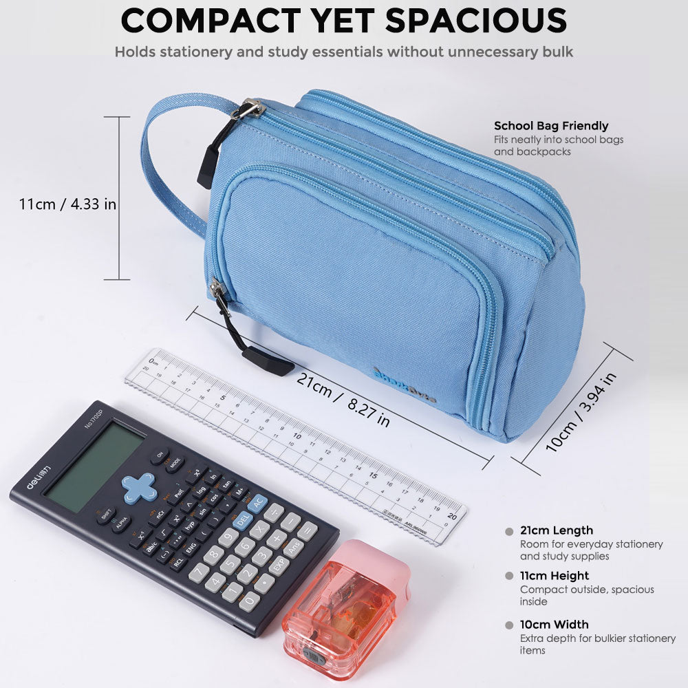 SharkByte Large Pencil Case Organiser - Big Capacity Stationery Storage Pouch with Compartments for School, College, Study, Office, Travel & Everyday Organisation