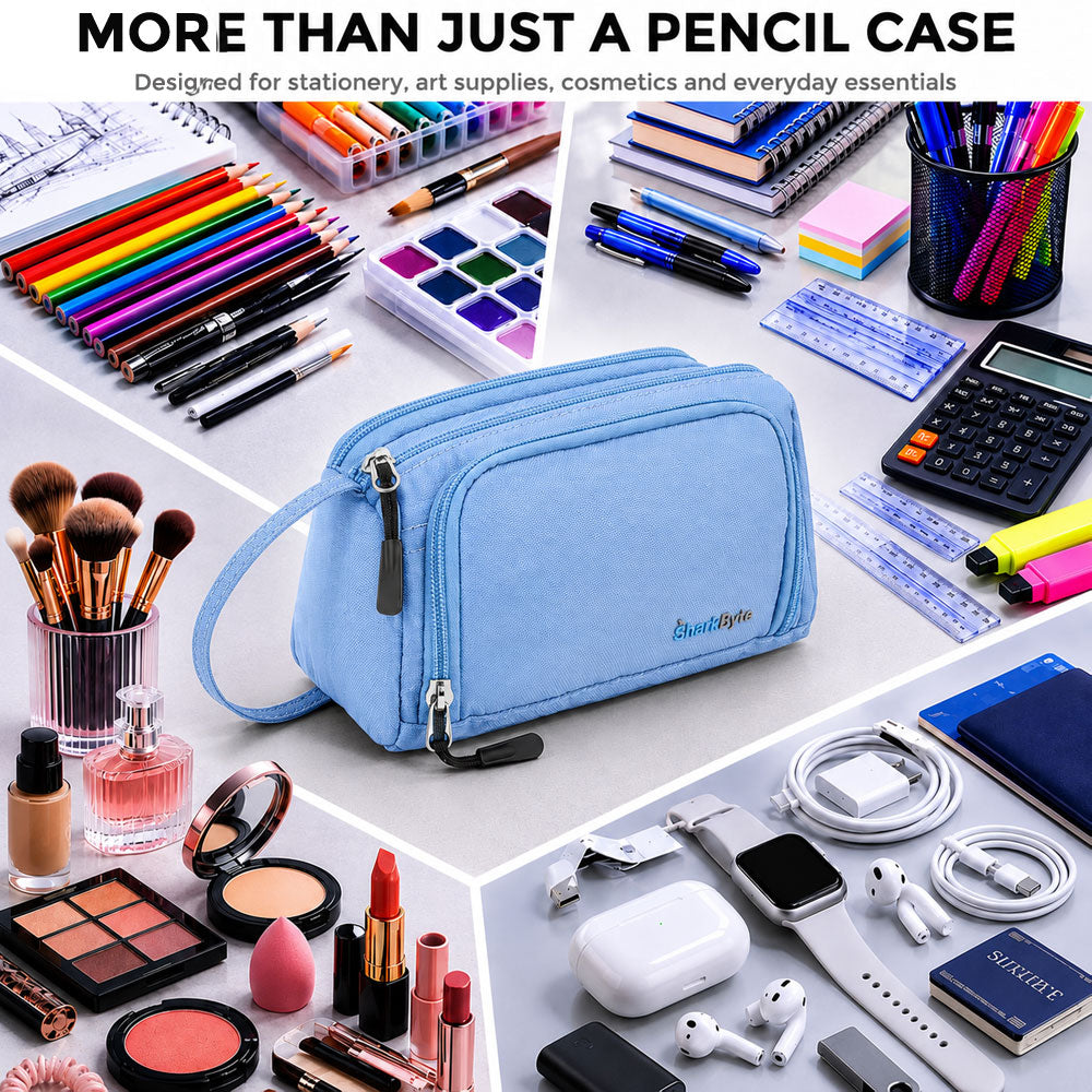 SharkByte Large Pencil Case Organiser - Big Capacity Stationery Storage Pouch with Compartments for School, College, Study, Office, Travel & Everyday Organisation