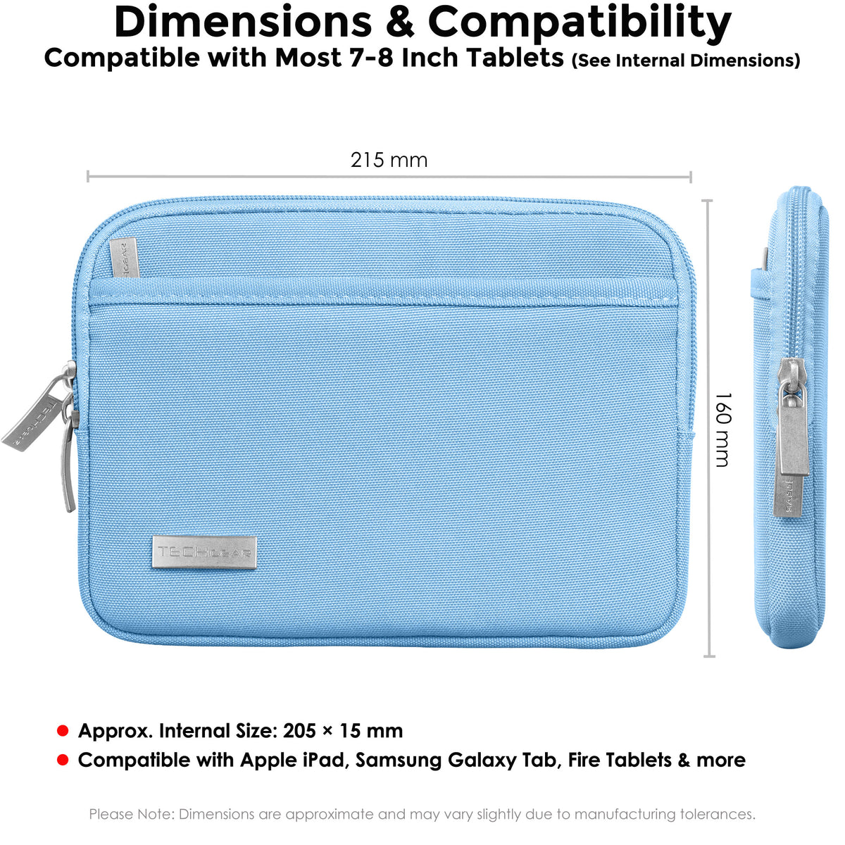 TECHGEAR AirShock Universal Tablet Sleeve | Shockproof Protective Sleeve Case for 7-13 Inch Tablets | Water-Resistant Oxford Fabric with Front Storage Pocket