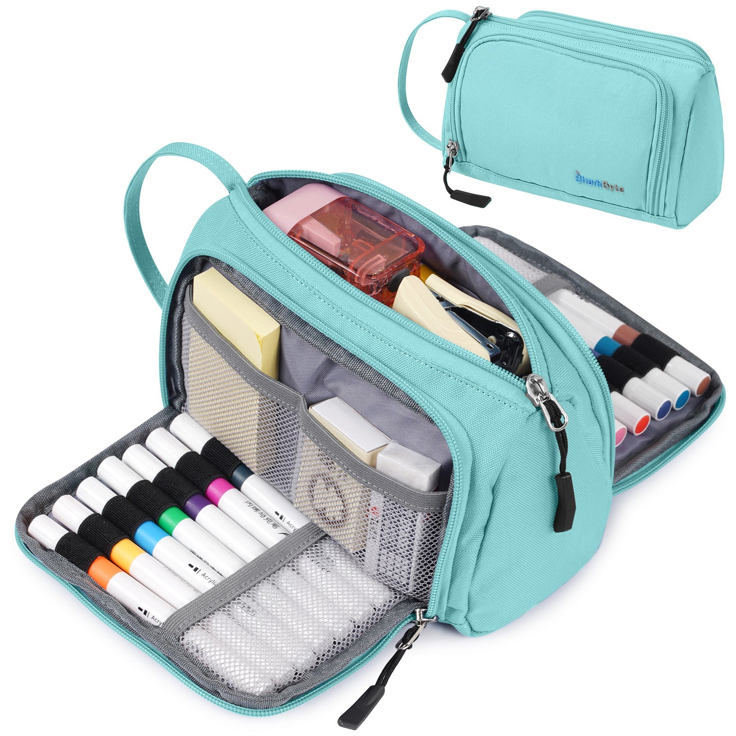 SharkByte Large Pencil Case – Big Capacity Recycled Fabric Stationery Organizer with Handle for School, College, Office & Travel (Available in 11 Colours)