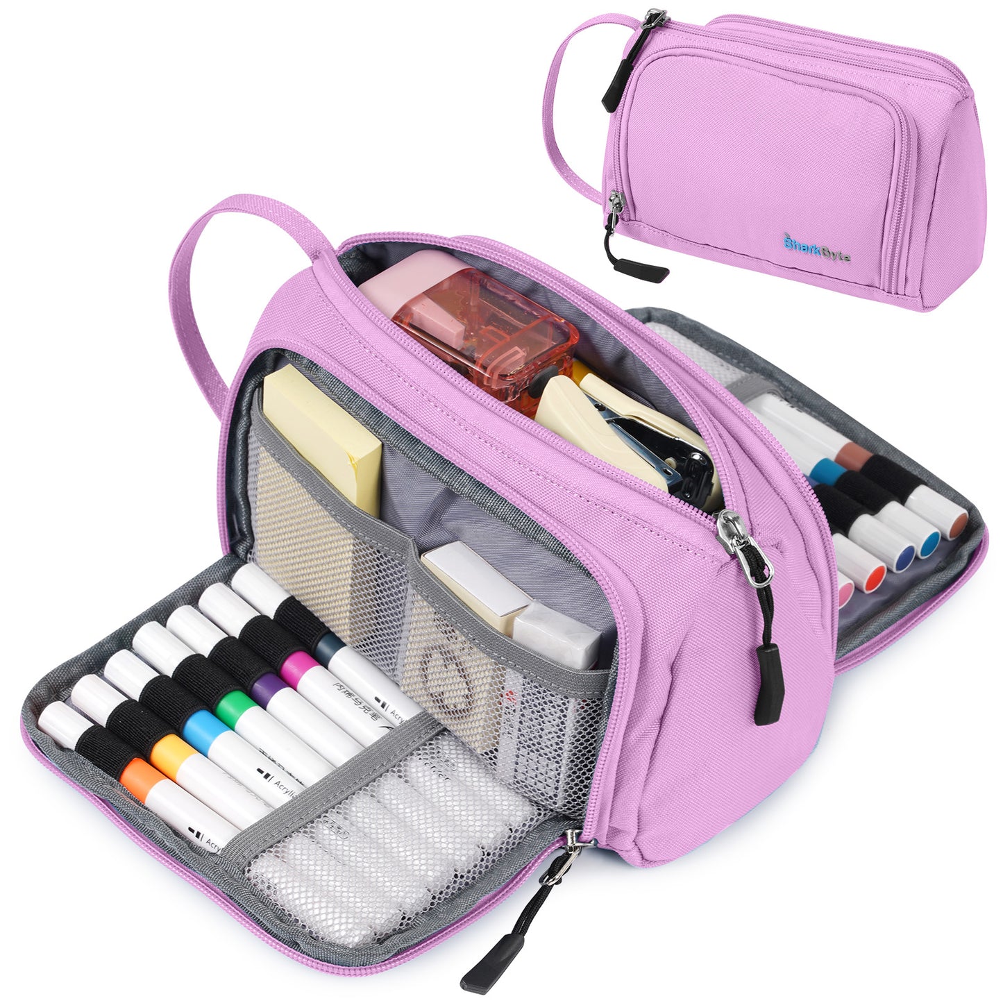 SharkByte Large Pencil Case – Big Capacity Recycled Fabric Stationery Organizer with Handle for School, College, Office & Travel (Available in 11 Colours)