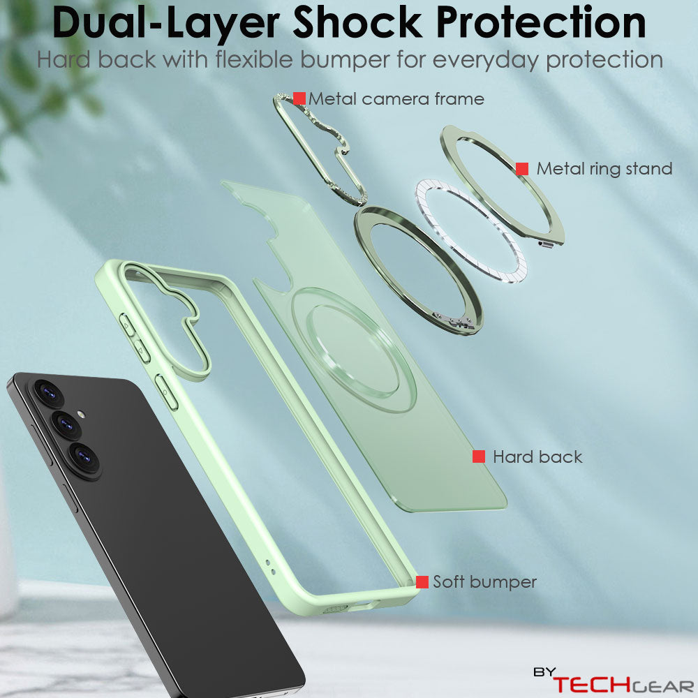 TECHGEAR Magnetic Stand Case for Samsung Galaxy S26 Plus - Shockproof Hybrid Cover with 360° Ring Holder, Hard Back & Wireless Charging Compatible
