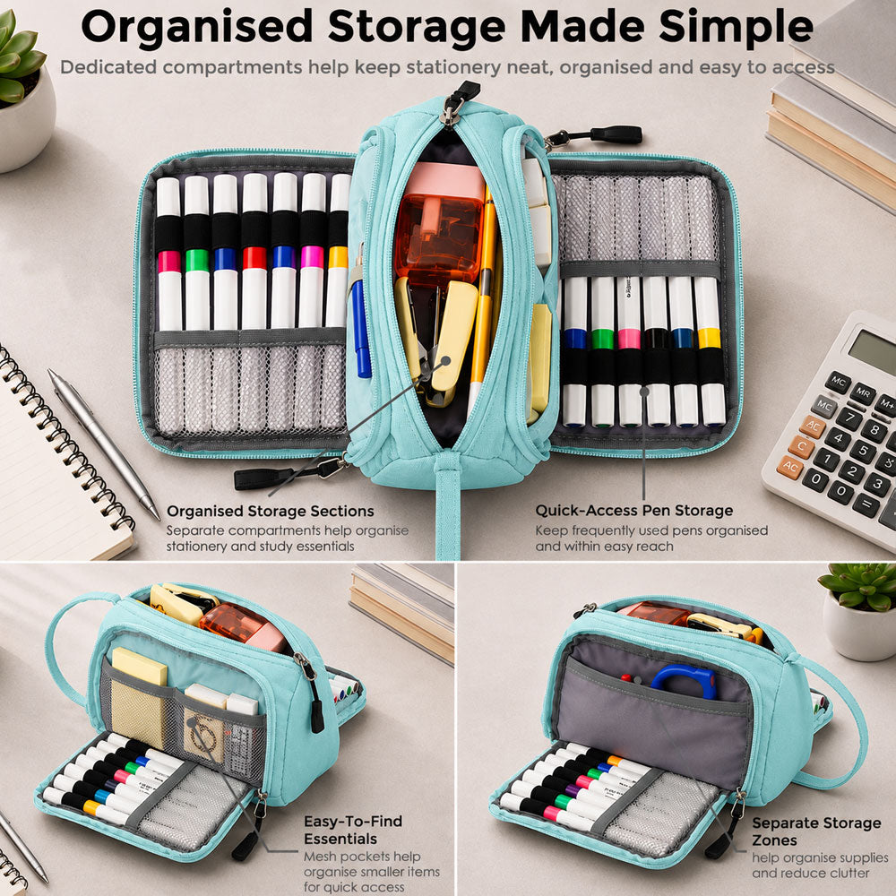 SharkByte Large Pencil Case Organiser - Big Capacity Stationery Storage Pouch with Compartments for School, College, Study, Office, Travel & Everyday Organisation