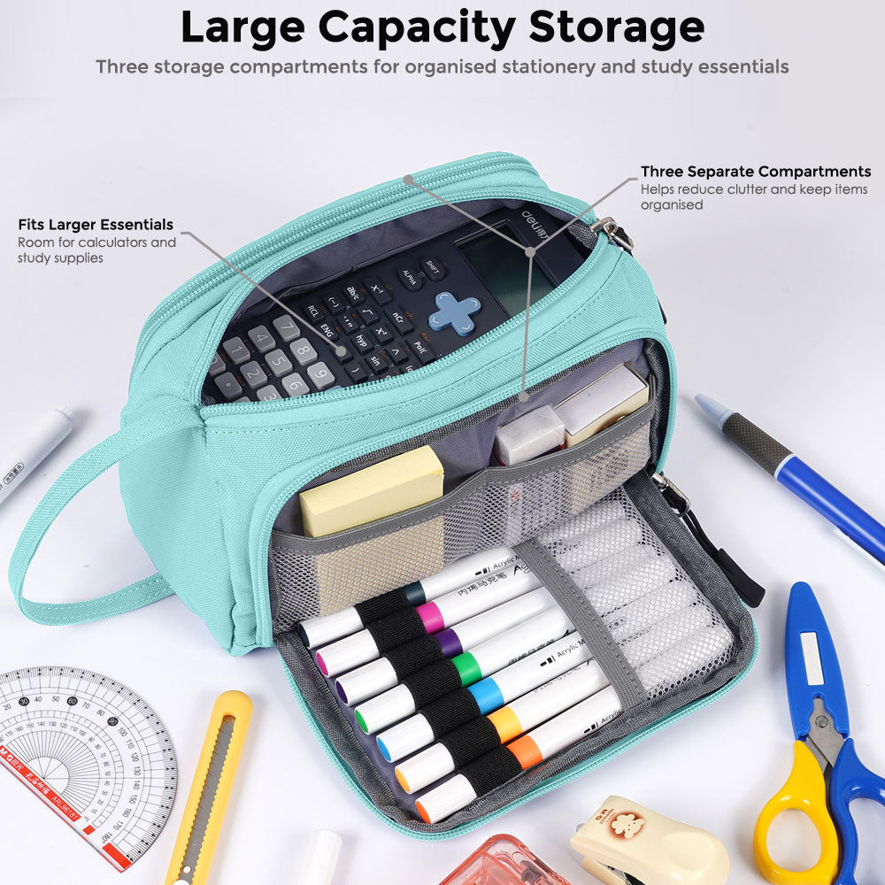 SharkByte Large Pencil Case Organiser - Big Capacity Stationery Storage Pouch with Compartments for School, College, Study, Office, Travel & Everyday Organisation