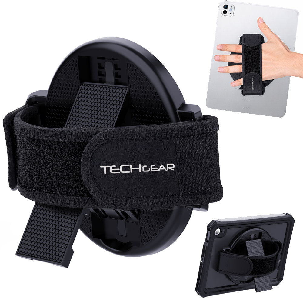TECHGEAR Universal Tablet Hand Strap Holder & Stand – 360° Rotating Grip with Kickstand for iPad & Tablets 7–13"