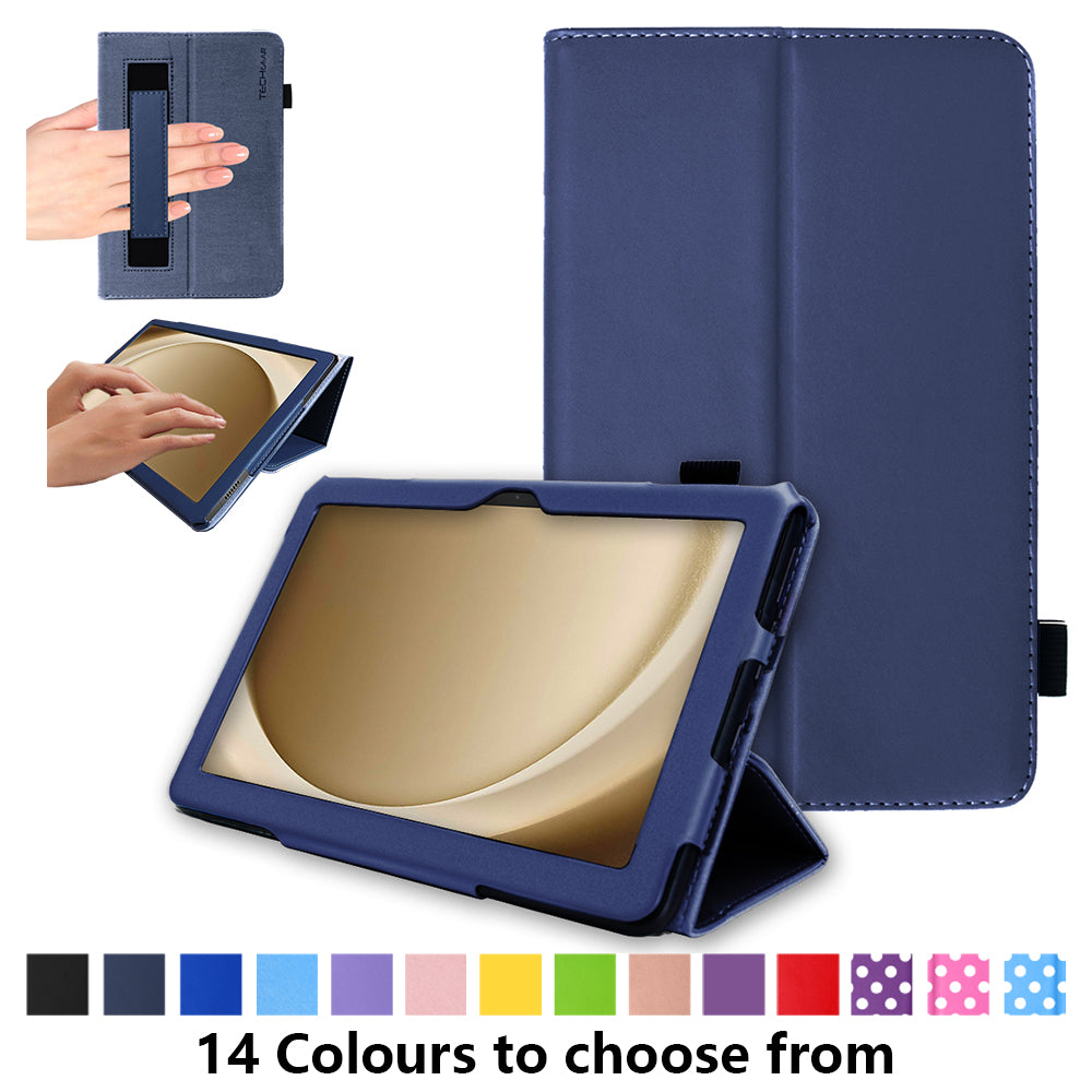 TECHGEAR Folio Case for Samsung Galaxy Tab A11+ & A9+ 11" (SM-X230/X236/X210/X215) – Leather Stand Cover with Hand Strap & Auto Sleep/Wake