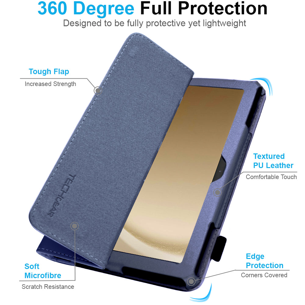 TECHGEAR Folio Case for Samsung Galaxy Tab A11+ & A9+ 11" (SM-X230/X236/X210/X215) – Leather Stand Cover with Hand Strap & Auto Sleep/Wake