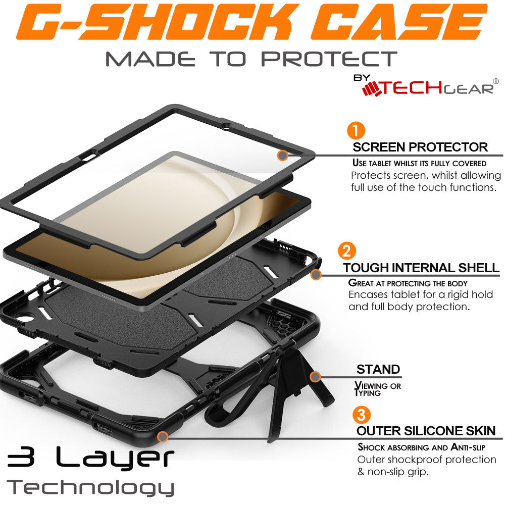 TECHGEAR G-SHOCK Case for Samsung Galaxy Tab A11+ / A11 Plus 11" (SM-X230 / SM-X236) Shockproof Kids, Schools & Work Protective Armour Full-Body Protection with Screen Guard & Kickstand