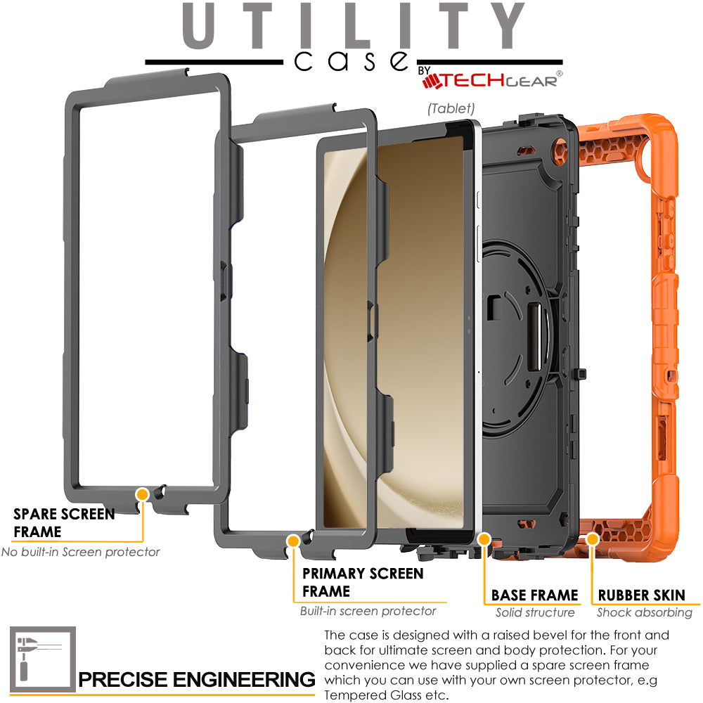 TECHGEAR Utility Case for Samsung Galaxy Tab A11+ (A11 Plus) 11" (SM-X230 / SM-X236) – Full Body Rugged Case with Stand, Hand Strap & Shoulder Strap