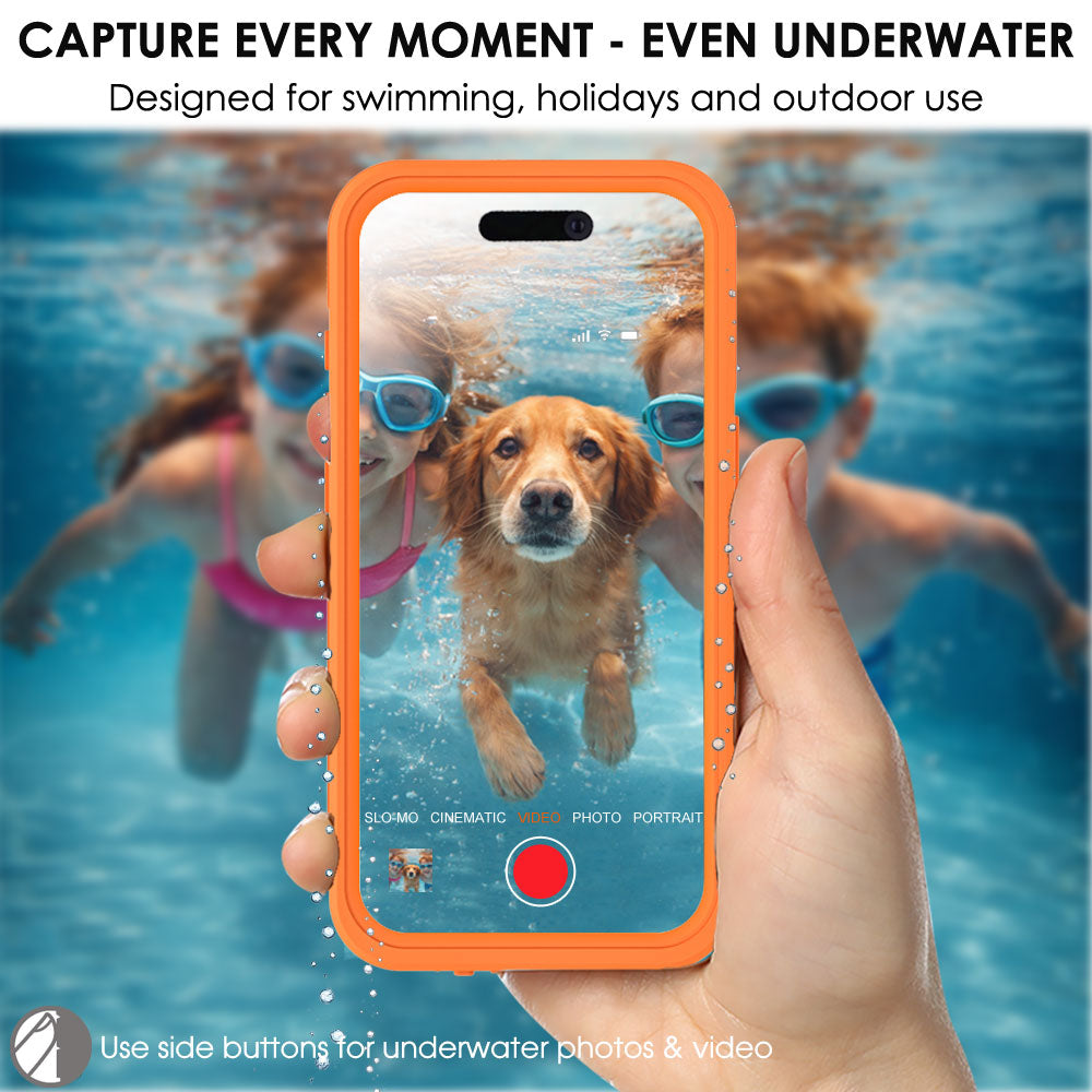 TECHGEAR Waterproof Magnetic Stand Case for iPhone 17 Pro 6.3" – IP68 Shockproof MagSafe Compatible Cover (Black / Orange)