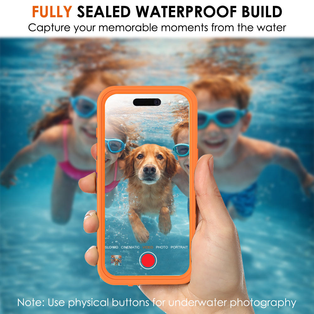 TECHGEAR Waterproof Magnetic Stand Case for iPhone 17 Pro 6.3" – IP68 Shockproof MagSafe Compatible Cover (Black / Orange)