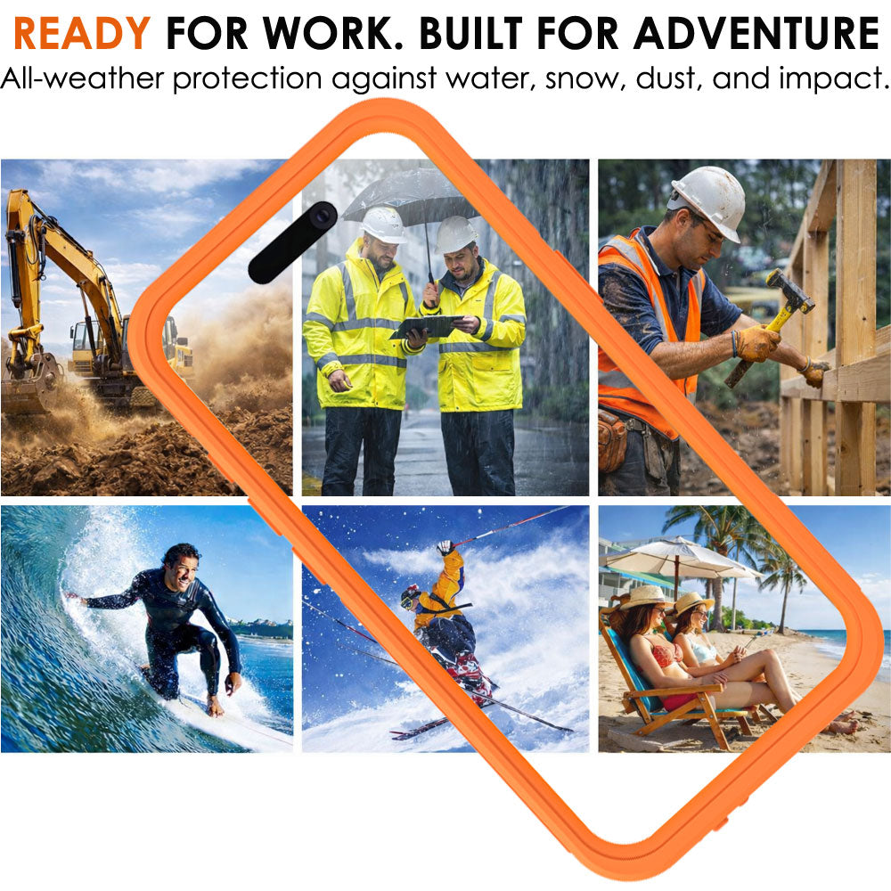 TECHGEAR Waterproof Magnetic Stand Case for iPhone 17 Pro 6.3" – IP68 Shockproof MagSafe Compatible Cover (Black / Orange)