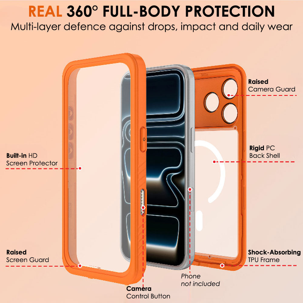 TECHGEAR Waterproof MagSafe Charging Case for iPhone 17 Pro 6.3" – IP68 Shockproof 360° Full Body Sealed Cover with Built-In Screen Protector