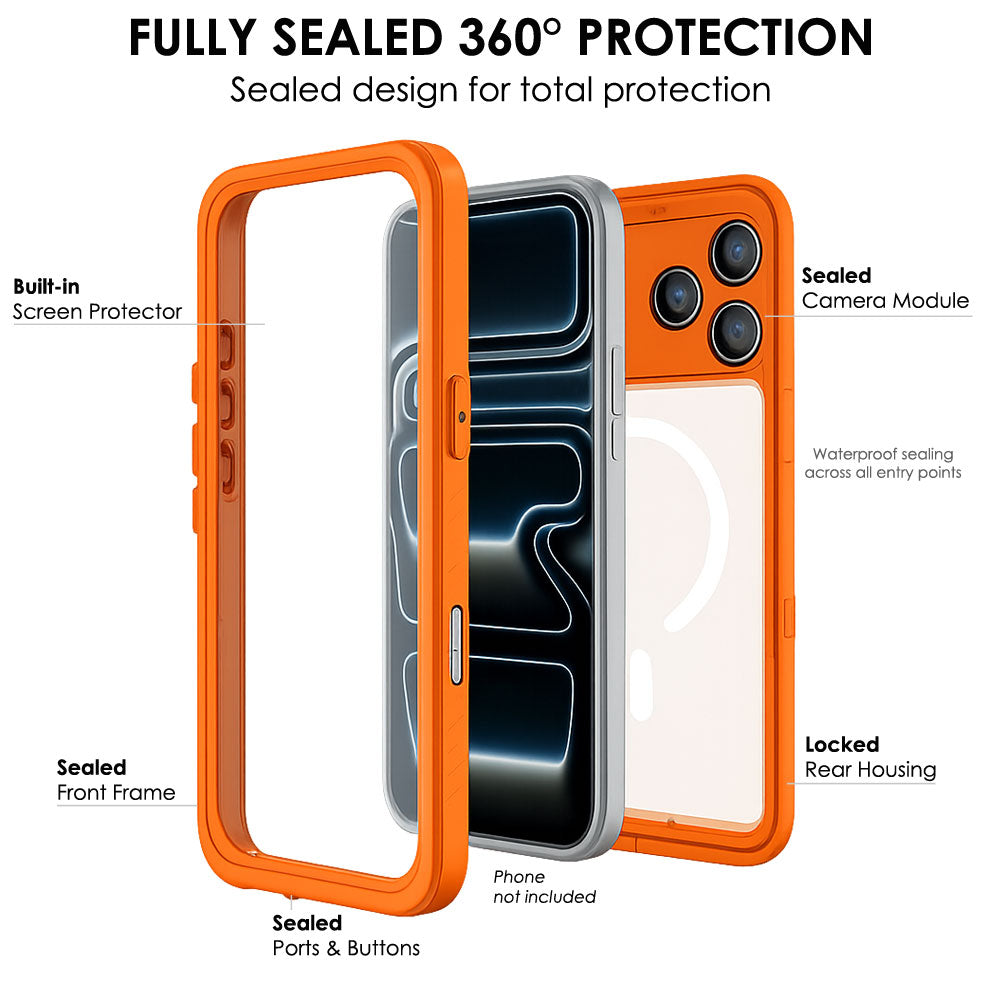 TECHGEAR Waterproof MagSafe Charging Case for iPhone 17 Pro 6.3" – IP68 Shockproof 360° Full Body Sealed Cover with Built-In Screen Protector