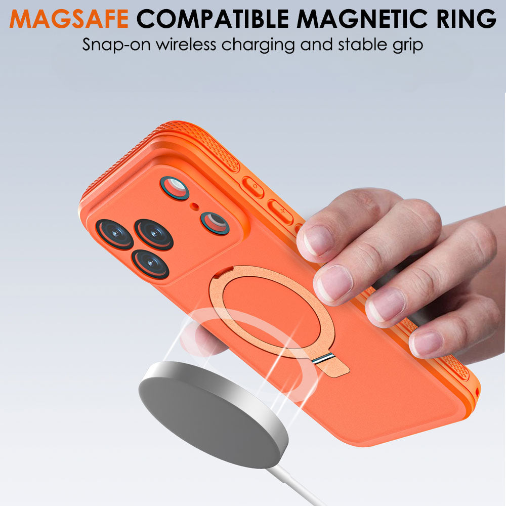 TECHGEAR Waterproof Magnetic Stand Case for iPhone 17 Pro 6.3" – IP68 Shockproof MagSafe Compatible Cover (Black / Orange)