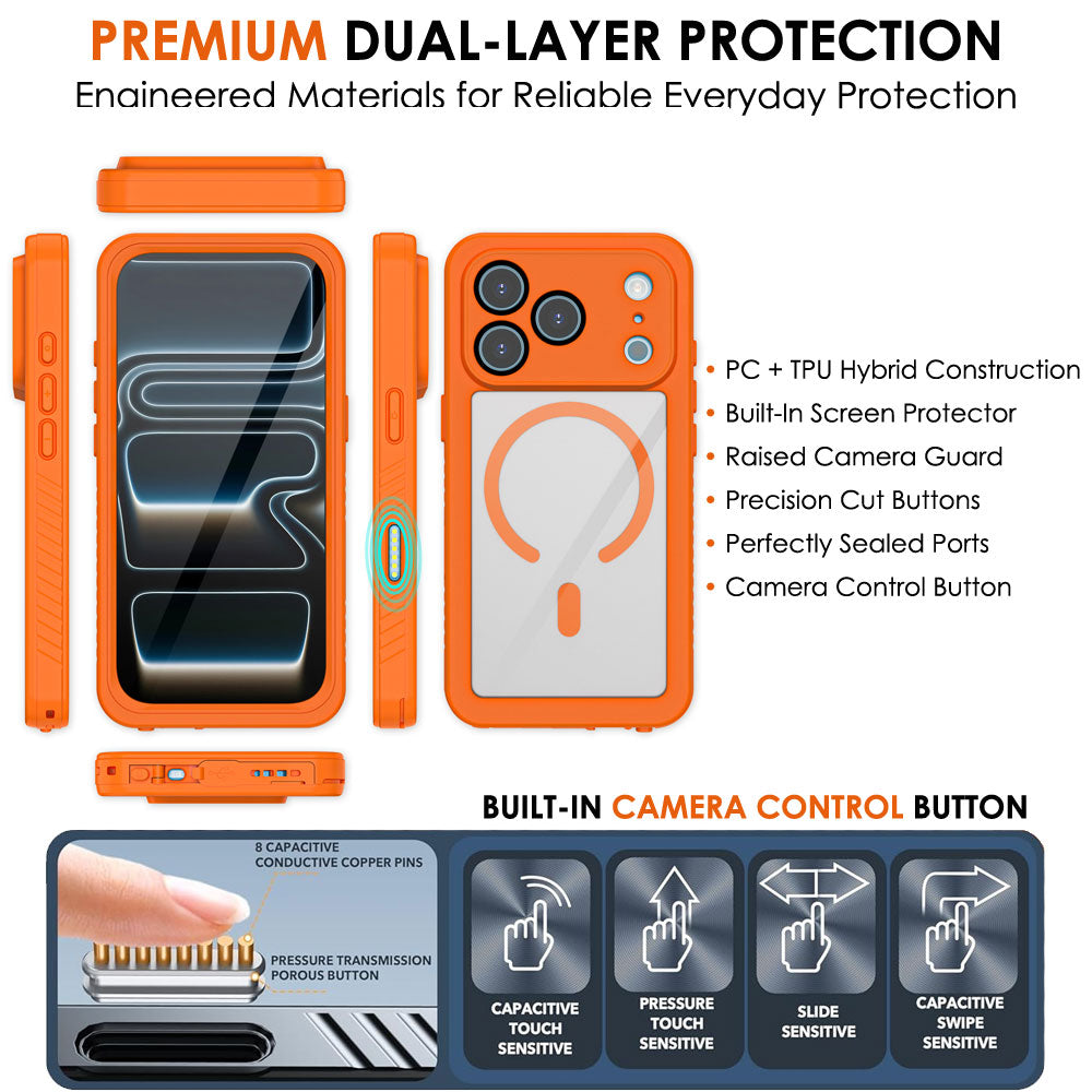 TECHGEAR Waterproof MagSafe Charging Case for iPhone 17 Pro 6.3" – IP68 Shockproof 360° Full Body Sealed Cover with Built-In Screen Protector