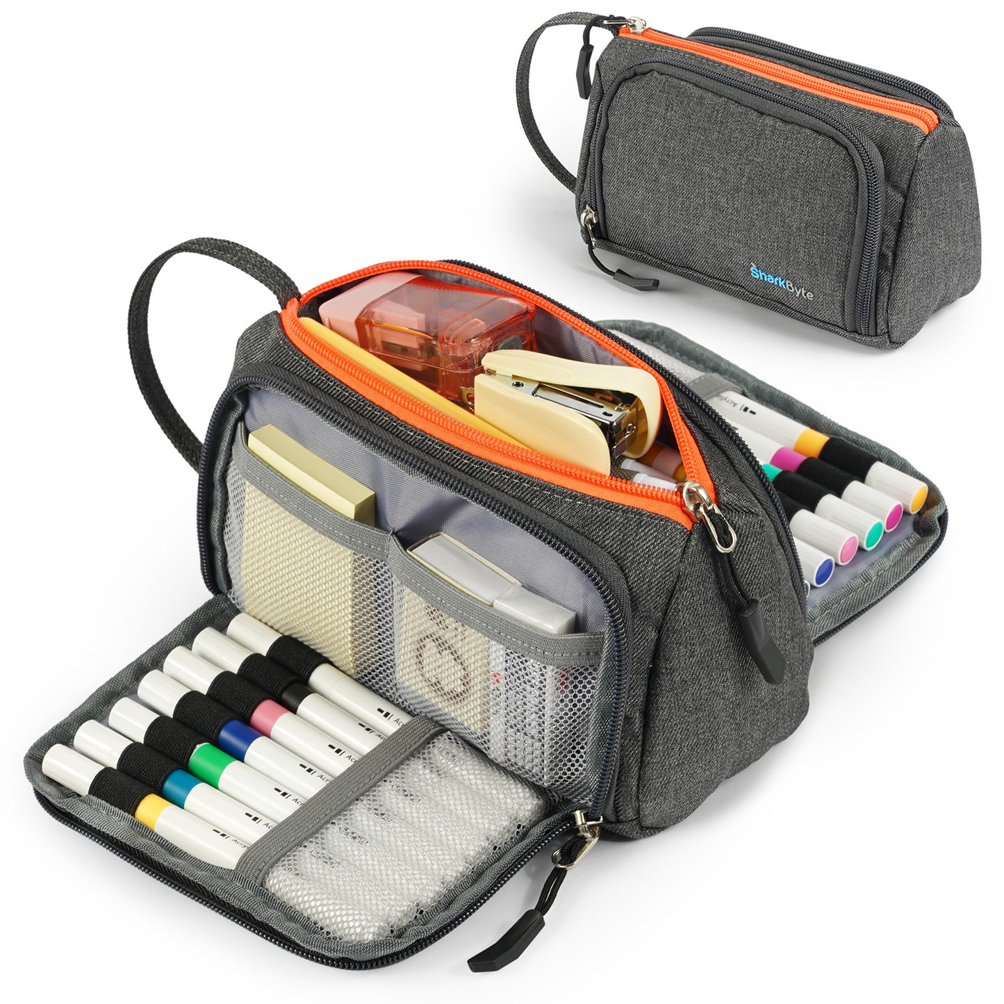 SharkByte Large Pencil Case – Big Capacity Recycled Fabric Stationery Organizer with Handle for School, College, Office & Travel (Available in 11 Colours)