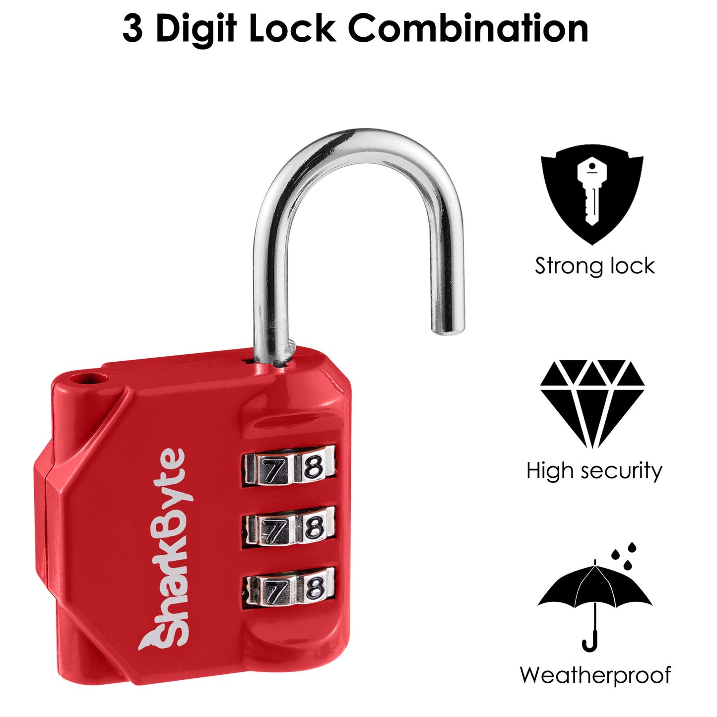 SharkByte Luggage Locks – 3-Dial Weatherproof Combination Padlock for Suitcases, Travel Bags, Gym Lockers & Outdoor Use (1 / 2 / 3 / 4 Pack)