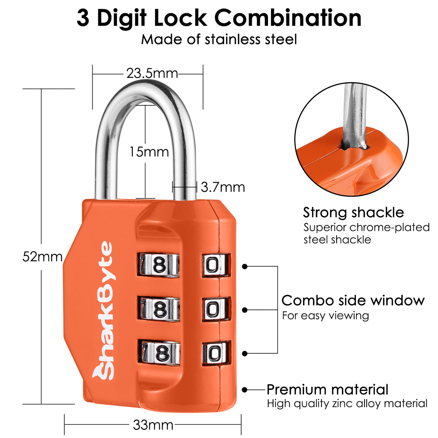 SharkByte Luggage Locks – 3-Dial Weatherproof Combination Padlock for Suitcases, Travel Bags, Gym Lockers & Outdoor Use (1 / 2 / 3 / 4 Pack)