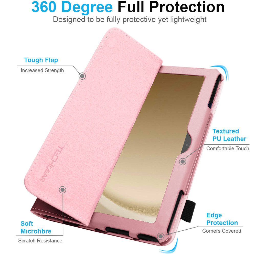 TECHGEAR Folio Case for Samsung Galaxy Tab A11+ & A9+ 11" (SM-X230/X236/X210/X215) – Leather Stand Cover with Hand Strap & Auto Sleep/Wake