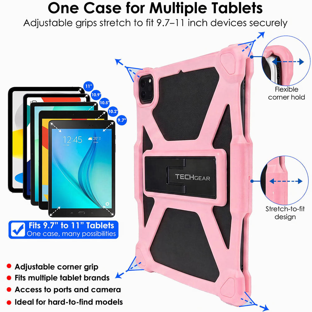 TECHGEAR Universal Tablet Case 10 Inch (9.7–11") - Rugged Bumper Case with Stand, Adjustable Fit Shockproof Protective Cover for iPad, Samsung, Lenovo, Android Tablets