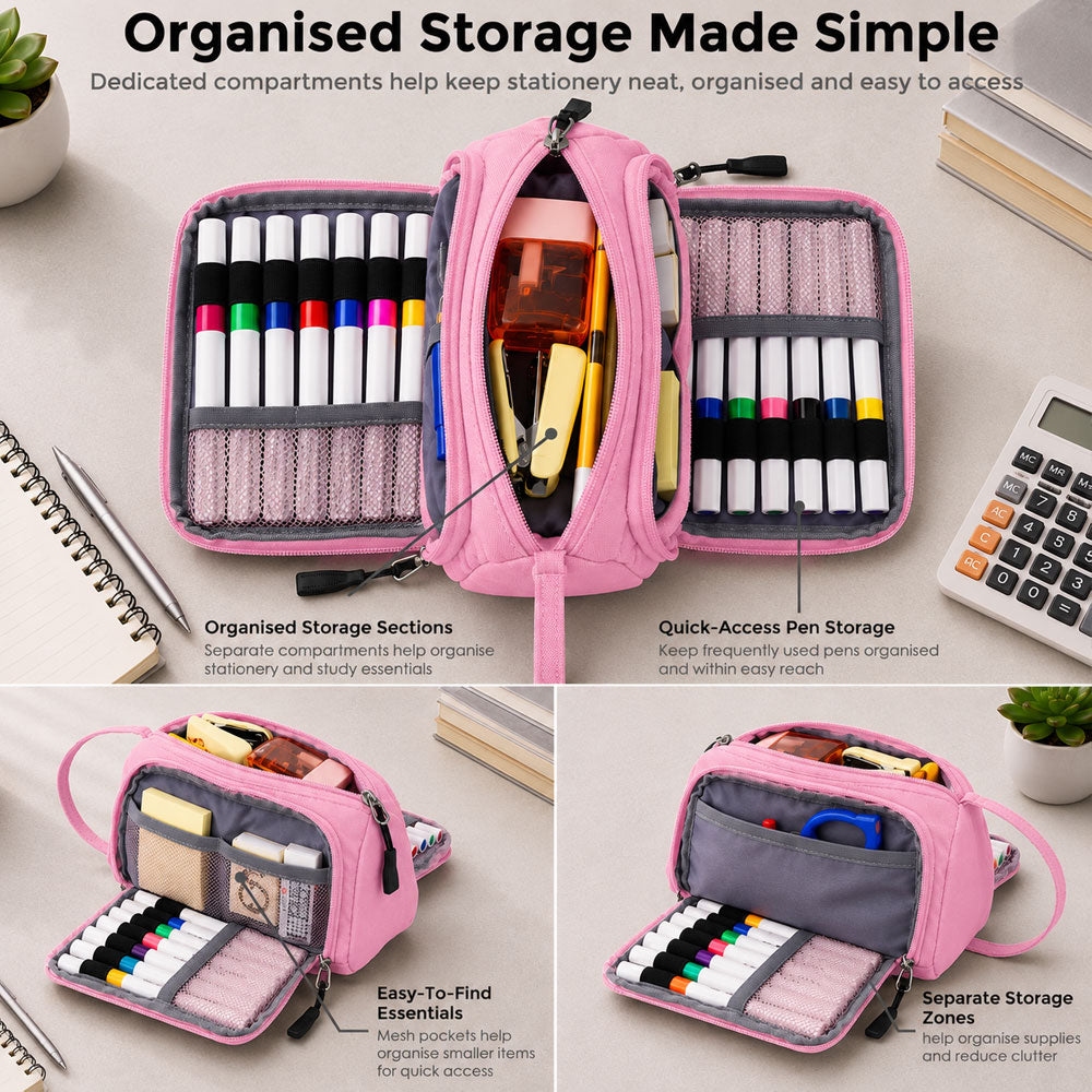 SharkByte Large Pencil Case Organiser - Big Capacity Stationery Storage Pouch with Compartments for School, College, Study, Office, Travel & Everyday Organisation