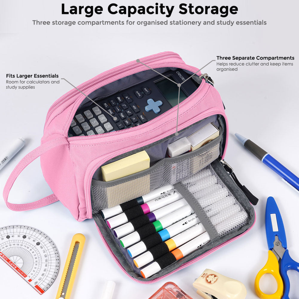 SharkByte Large Pencil Case Organiser - Big Capacity Stationery Storage Pouch with Compartments for School, College, Study, Office, Travel & Everyday Organisation
