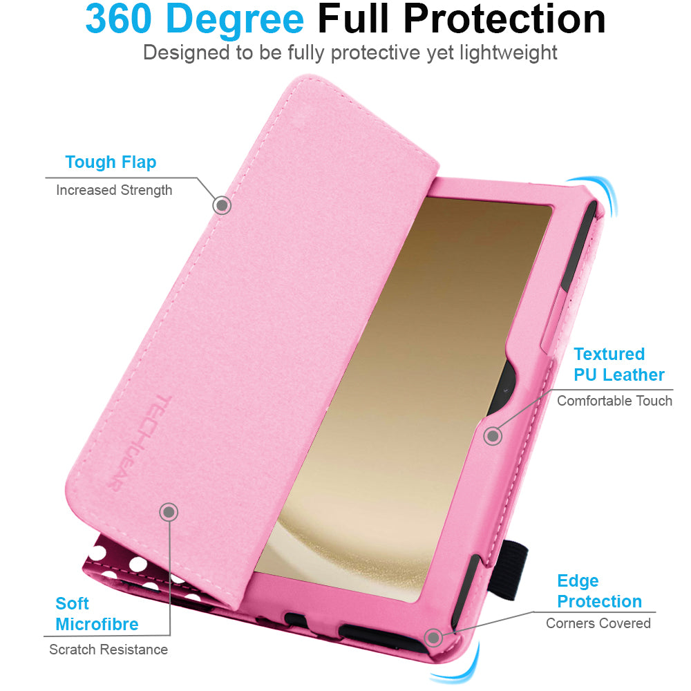 TECHGEAR Folio Case for Samsung Galaxy Tab A11+ & A9+ 11" (SM-X230/X236/X210/X215) – Leather Stand Cover with Hand Strap & Auto Sleep/Wake