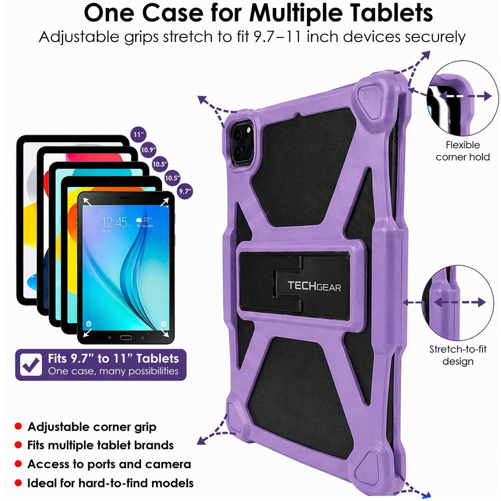 TECHGEAR Universal Tablet Case 10 Inch (9.7–11") - Rugged Bumper Case with Stand, Adjustable Fit Shockproof Protective Cover for iPad, Samsung, Lenovo, Android Tablets