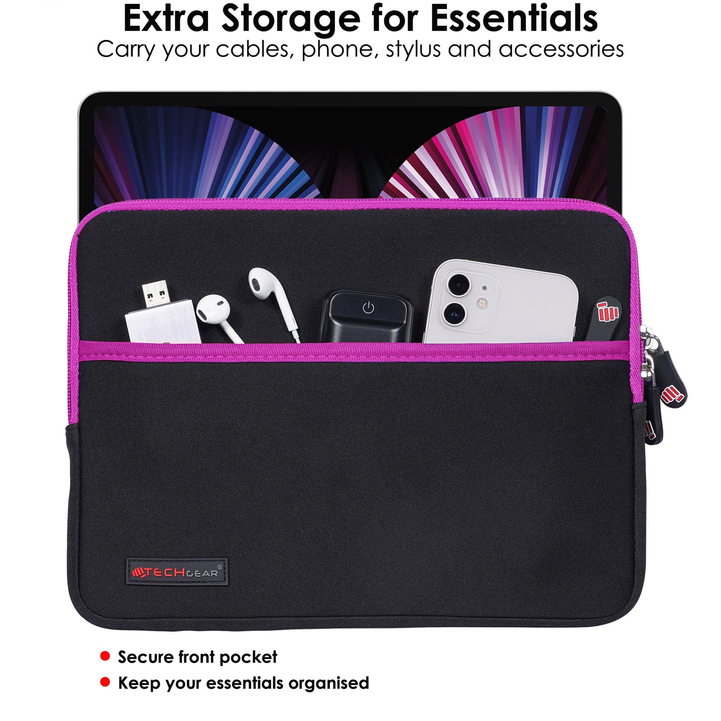 TECHGEAR Tablet Sleeve Case 7–13 Inch - Shockproof Neoprene Pouch with Bubble Protection, Zip Pocket, Slim Protective iPad Samsung Tablet Laptop Sleeve