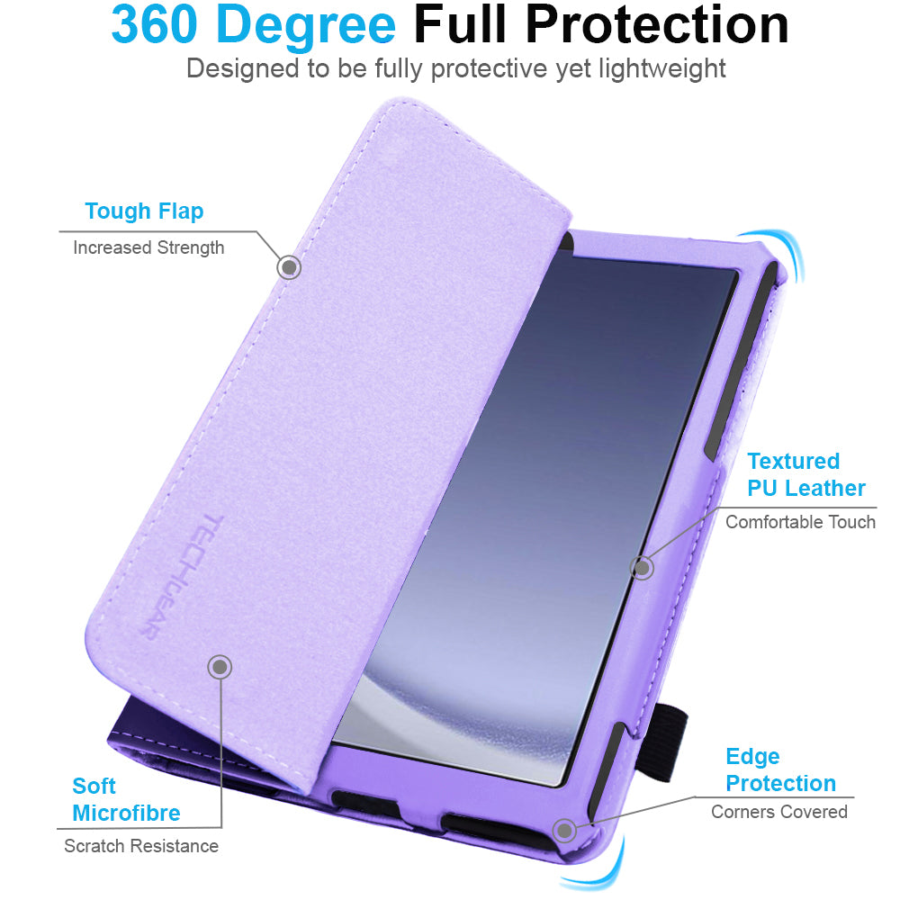 TECHGEAR Folio Case for Samsung Galaxy Tab A11+ & A9+ 11" (SM-X230/X236/X210/X215) – Leather Stand Cover with Hand Strap & Auto Sleep/Wake