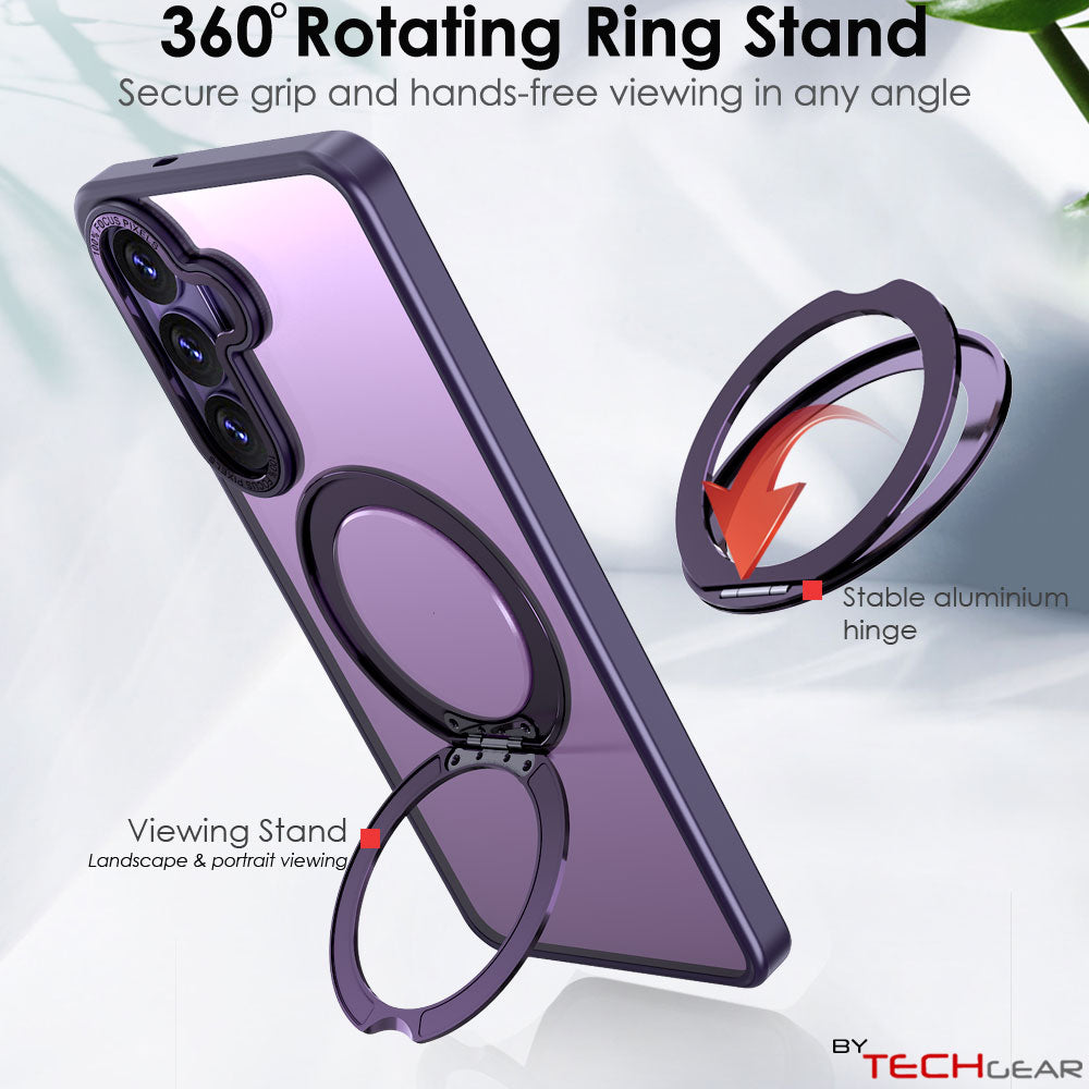 TECHGEAR Magnetic Stand Case for Samsung Galaxy S26 Plus - Shockproof Hybrid Cover with 360° Ring Holder, Hard Back & Wireless Charging Compatible