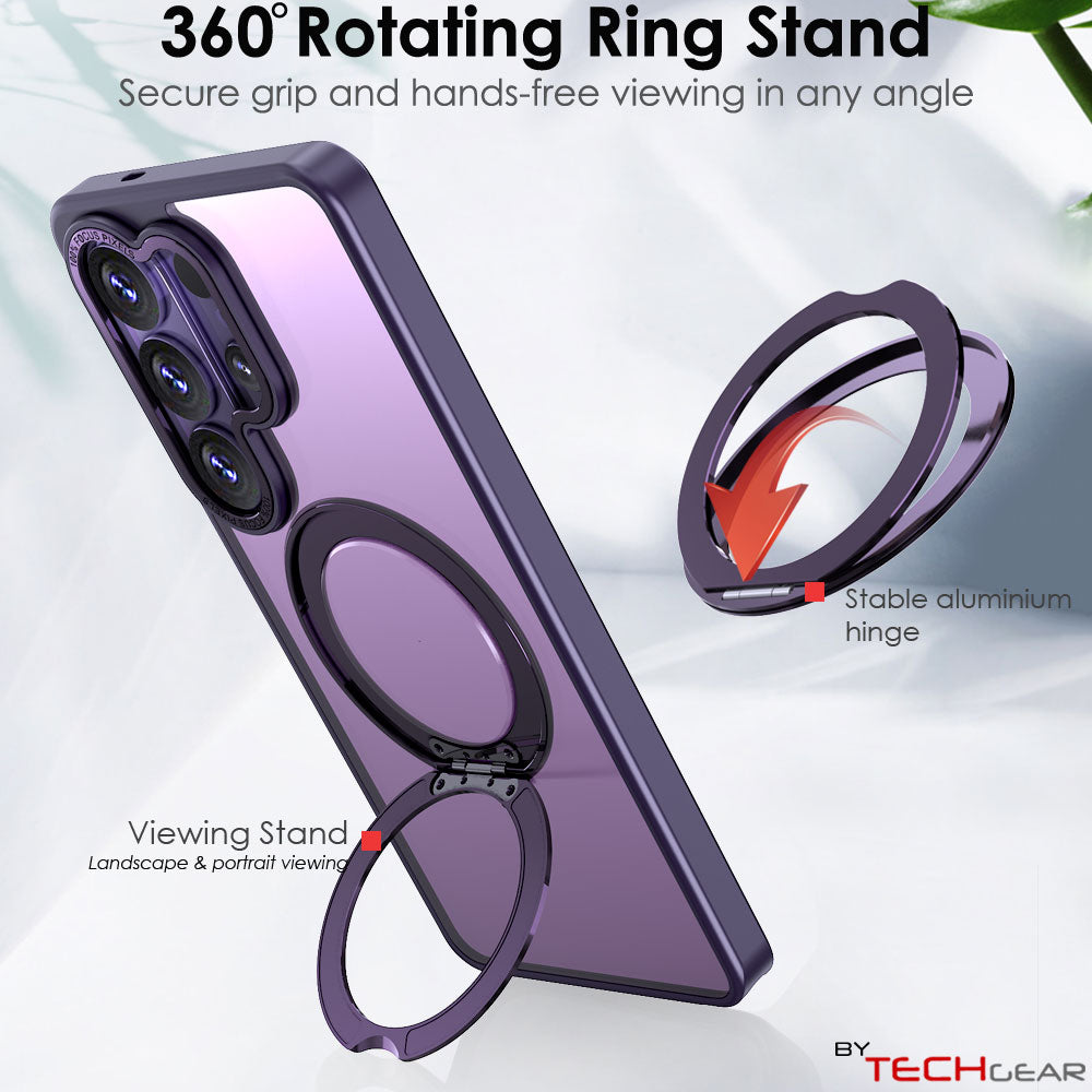 TECHGEAR Magnetic Stand Case for Samsung Galaxy S26 Ultra - Shockproof Hybrid Cover with 360° Ring Holder, Hard Back & Wireless Charging Compatible