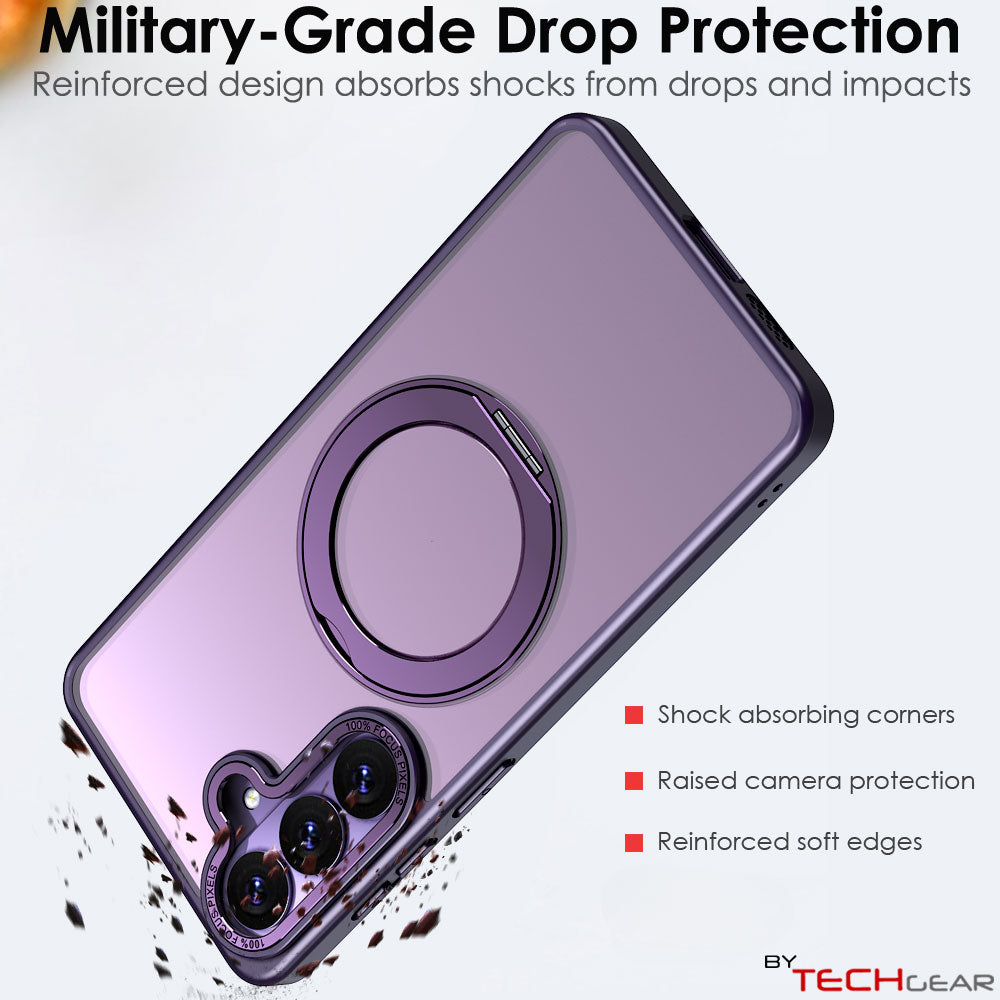 TECHGEAR Magnetic Stand Case for Samsung Galaxy S26 Plus - Shockproof Hybrid Cover with 360° Ring Holder, Hard Back & Wireless Charging Compatible