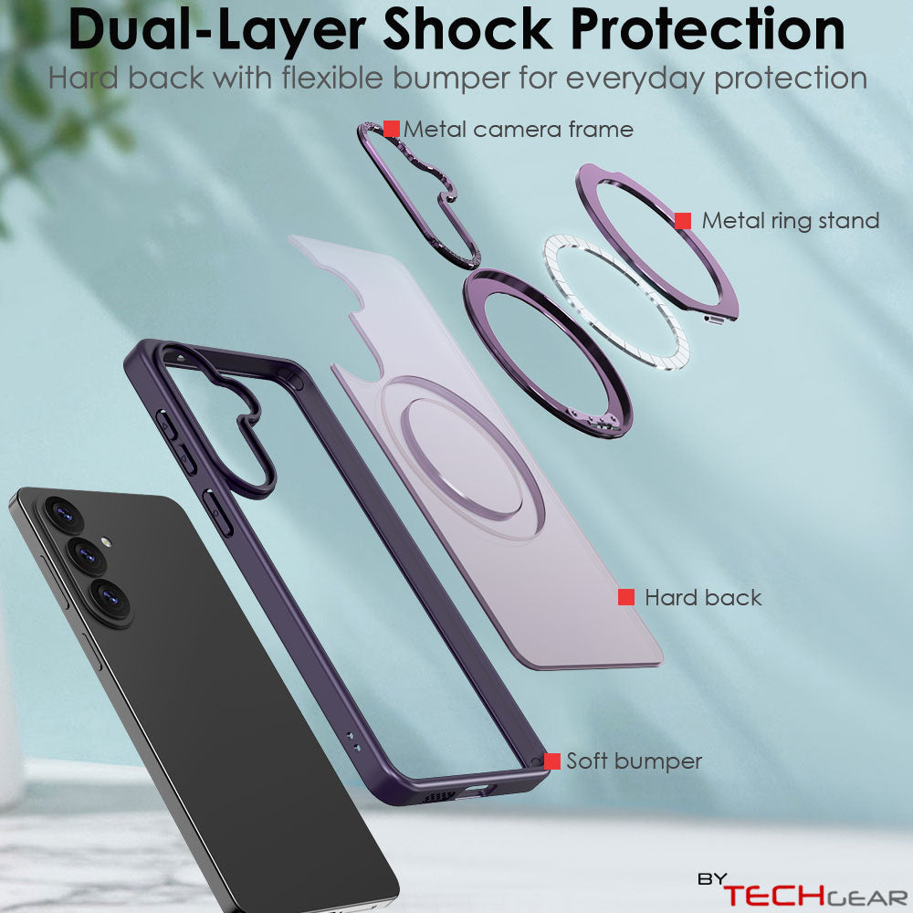 TECHGEAR Magnetic Stand Case for Samsung Galaxy S26 Plus - Shockproof Hybrid Cover with 360° Ring Holder, Hard Back & Wireless Charging Compatible