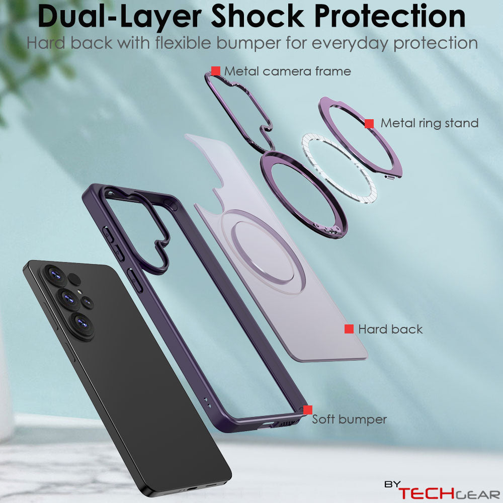 TECHGEAR Magnetic Stand Case for Samsung Galaxy S26 Ultra - Shockproof Hybrid Cover with 360° Ring Holder, Hard Back & Wireless Charging Compatible