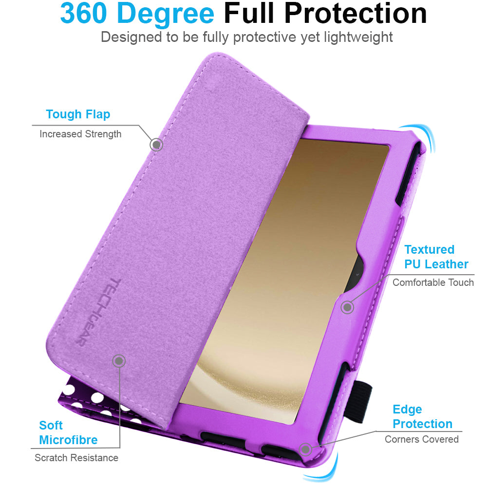 TECHGEAR Folio Case for Samsung Galaxy Tab A11+ & A9+ 11" (SM-X230/X236/X210/X215) – Leather Stand Cover with Hand Strap & Auto Sleep/Wake