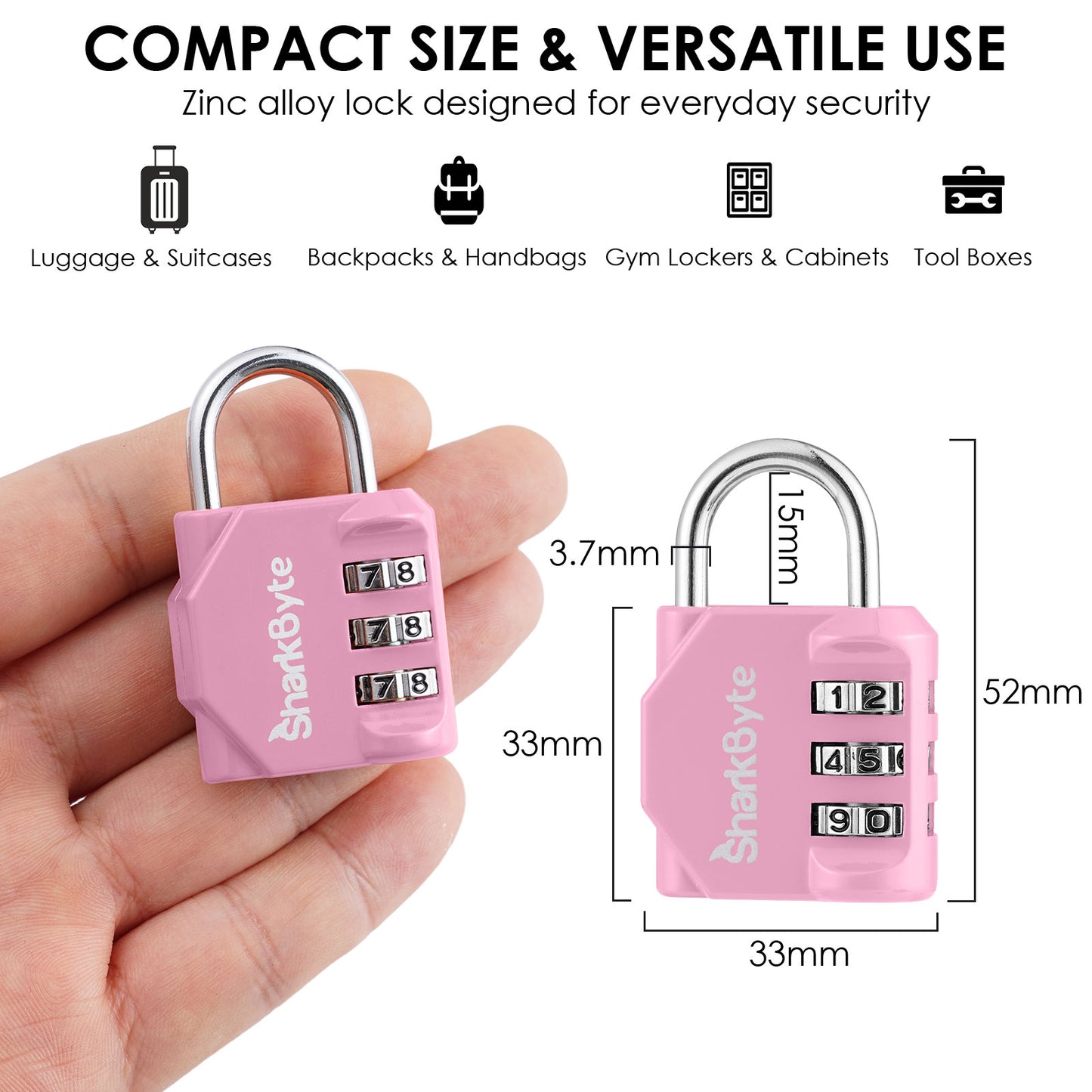 SharkByte Luggage Locks – 3-Dial Weatherproof Combination Padlock for Suitcases, Travel Bags, Gym Lockers & Outdoor Use (1 / 2 / 3 / 4 Pack)