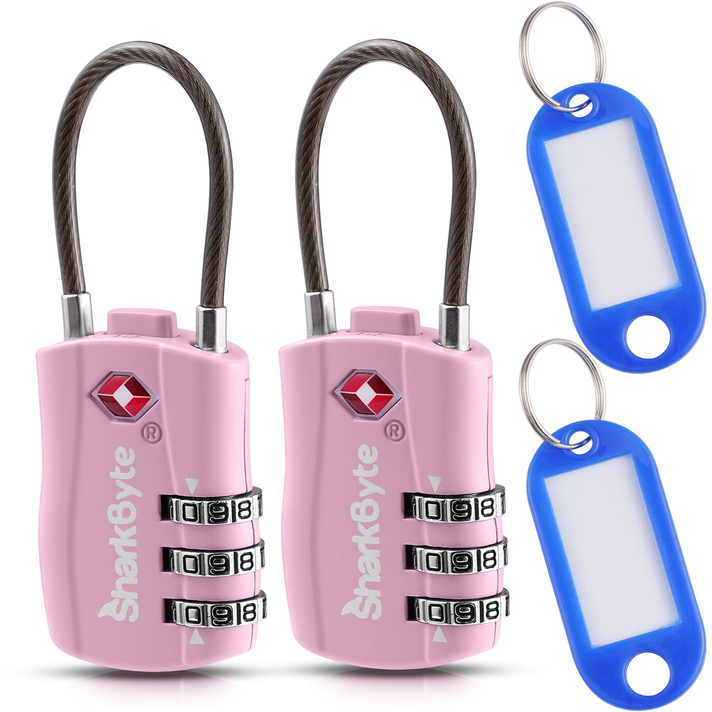 SharkByte TSA Suitcase Locks – 3-Dial Combination Cable Wire Travel Padlock for Luggage, Suitcases, Backpacks, Gym Lockers & Travel Bags (1 / 2 / 3 / 4 Pack)