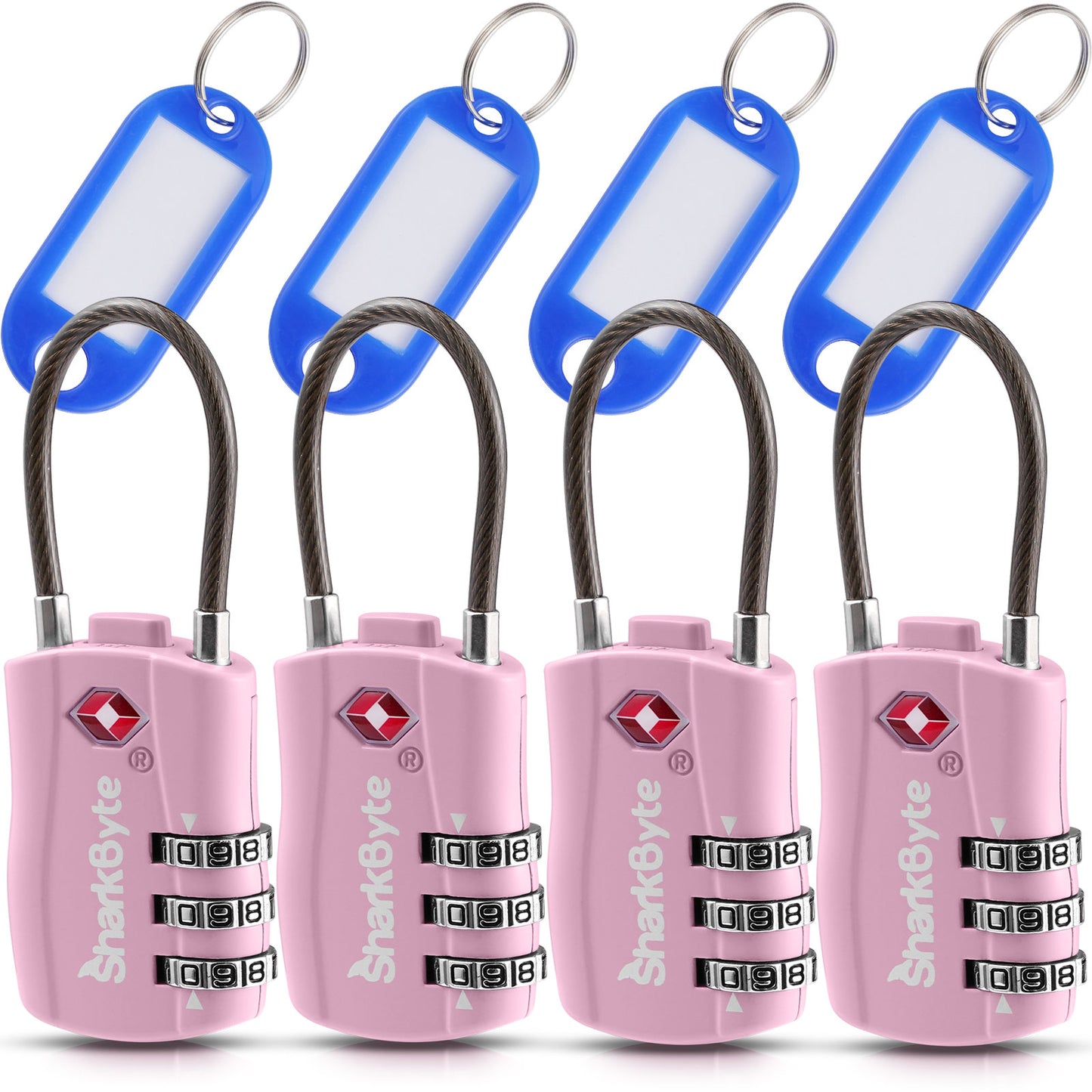 SharkByte TSA Suitcase Locks – 3-Dial Combination Cable Wire Travel Padlock for Luggage, Suitcases, Backpacks, Gym Lockers & Travel Bags (1 / 2 / 3 / 4 Pack)