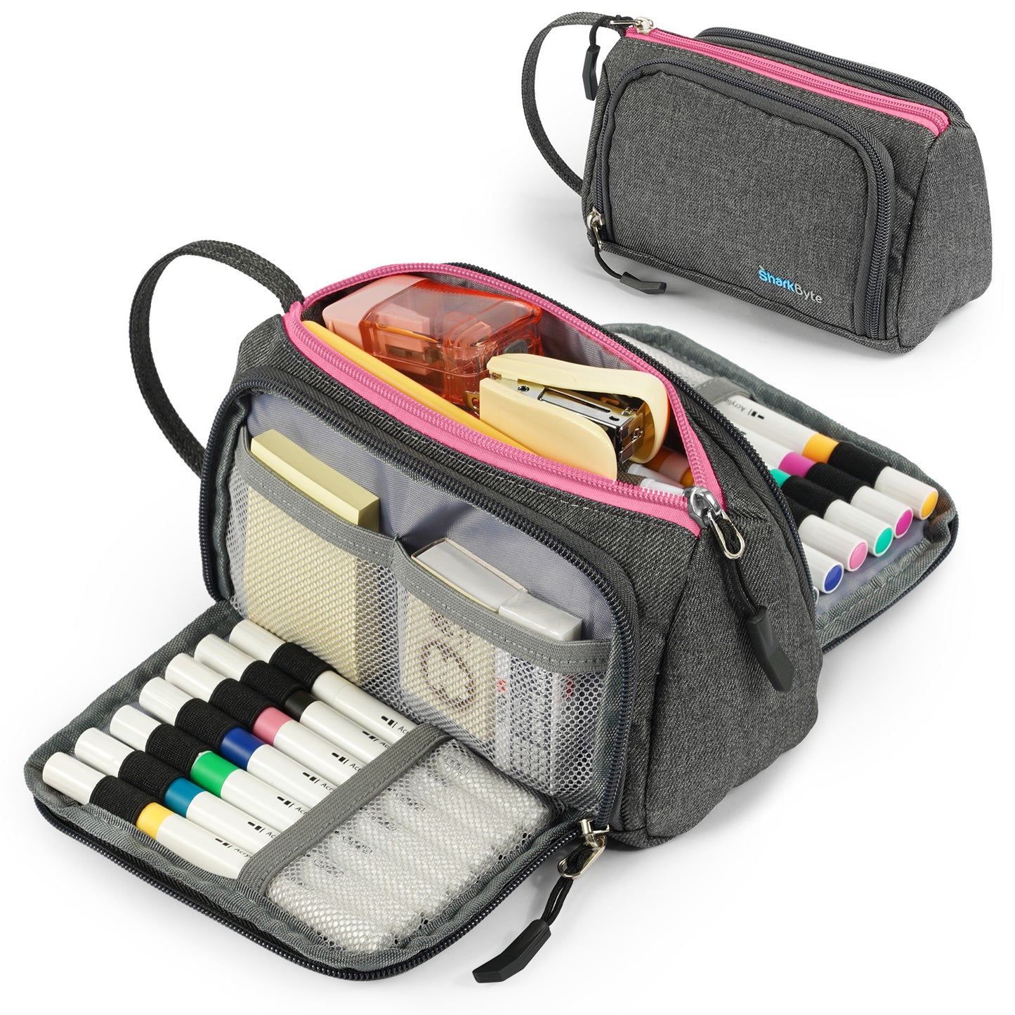 SharkByte Large Pencil Case – Big Capacity Recycled Fabric Stationery Organizer with Handle for School, College, Office & Travel (Available in 11 Colours)