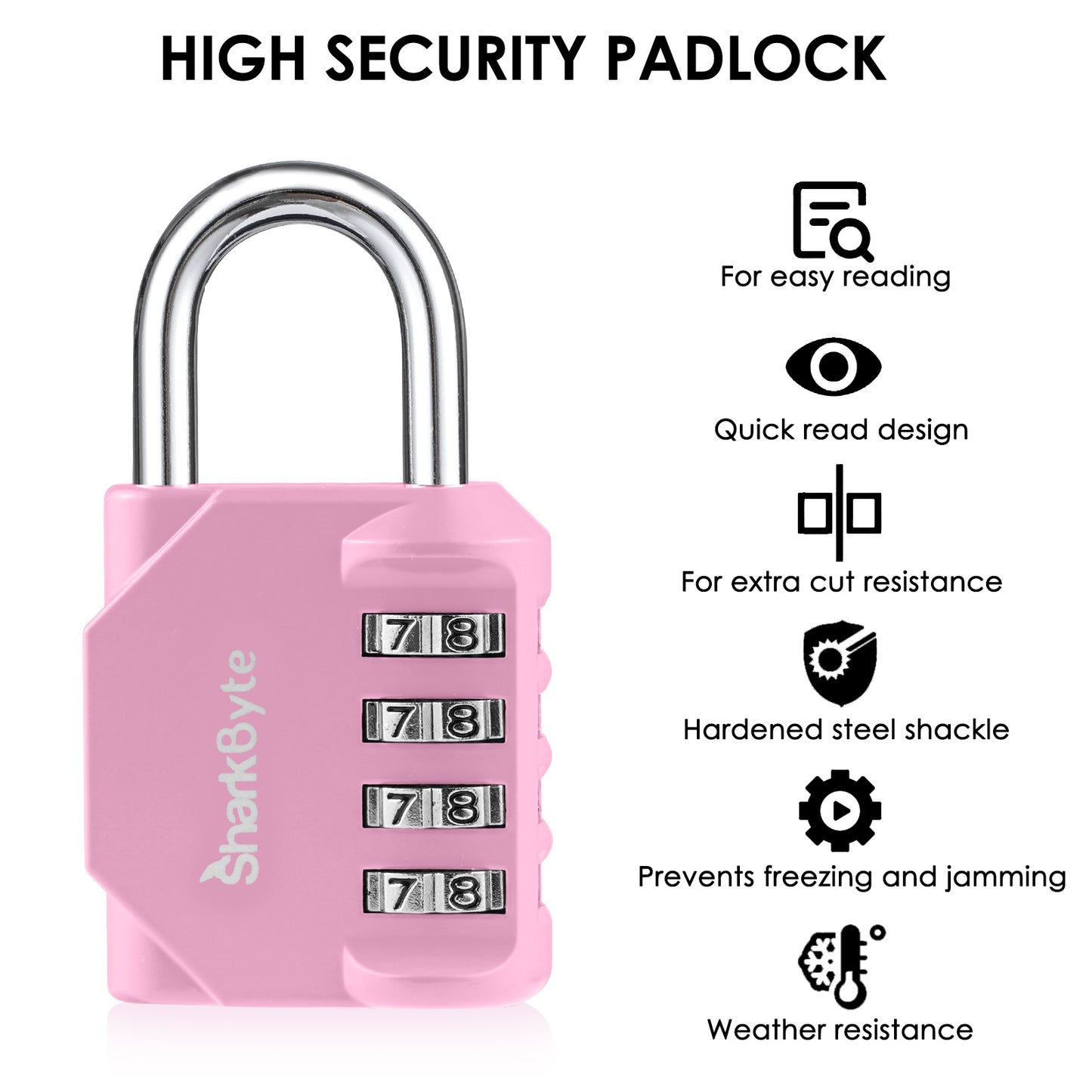 SharkByte Heavy Duty 4-Dial Combination Padlock – Weatherproof Outdoor Lock for Gym, School, Shed, Storage, Cabinet & Toolbox (1 / 2 / 3 / 4 Pack)