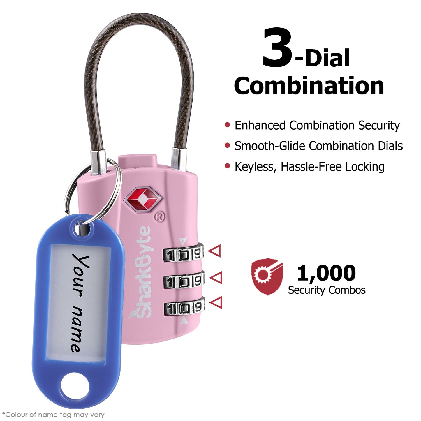 SharkByte TSA Suitcase Locks – 3-Dial Combination Cable Wire Travel Padlock for Luggage, Suitcases, Backpacks, Gym Lockers & Travel Bags (1 / 2 / 3 / 4 Pack)
