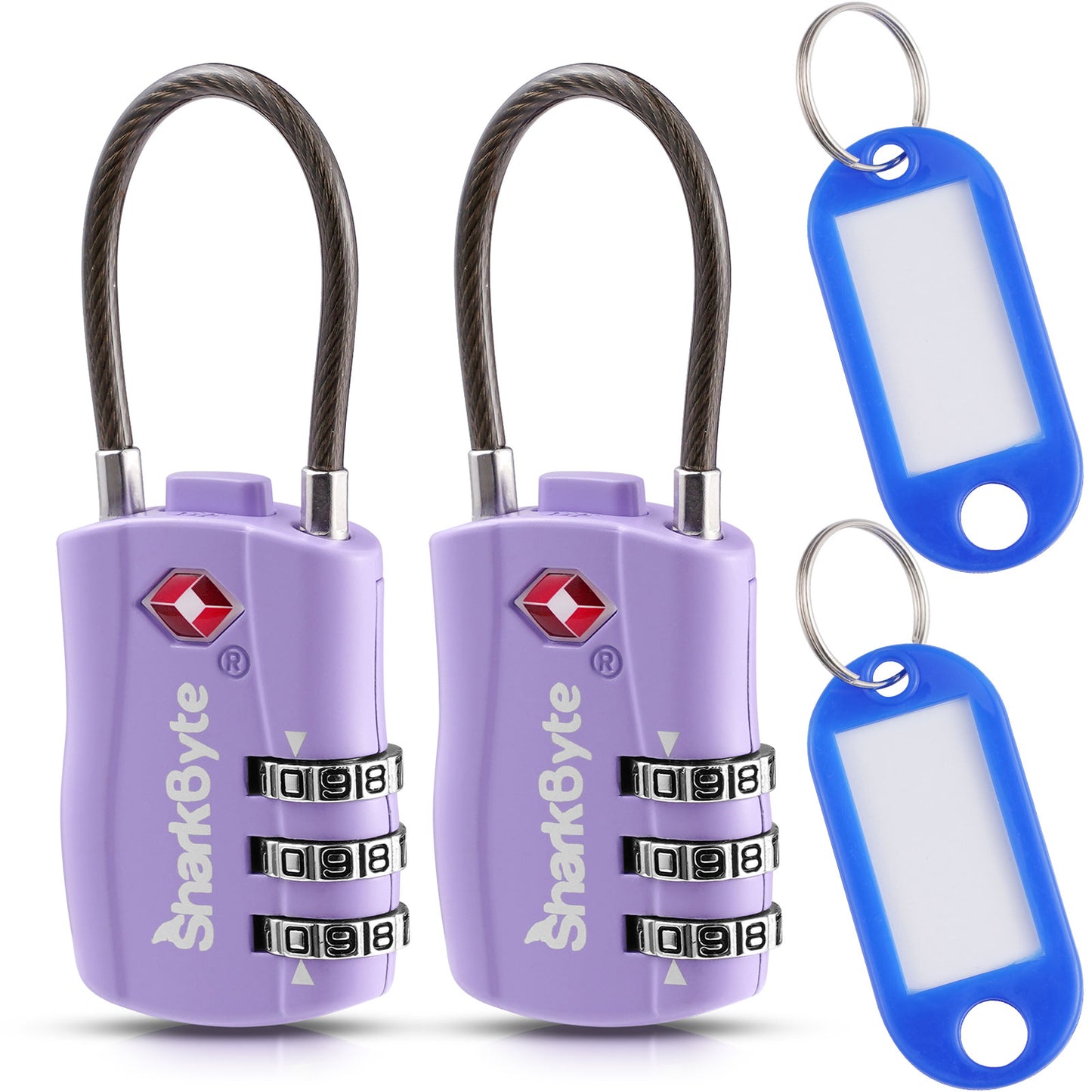 SharkByte TSA Suitcase Locks – 3-Dial Combination Cable Wire Travel Padlock for Luggage, Suitcases, Backpacks, Gym Lockers & Travel Bags (1 / 2 / 3 / 4 Pack)