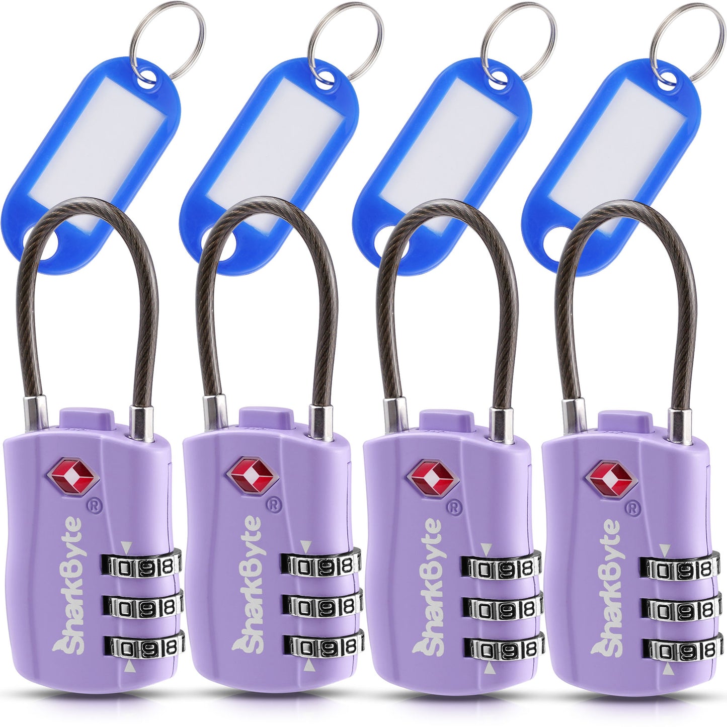 SharkByte TSA Suitcase Locks – 3-Dial Combination Cable Wire Travel Padlock for Luggage, Suitcases, Backpacks, Gym Lockers & Travel Bags (1 / 2 / 3 / 4 Pack)