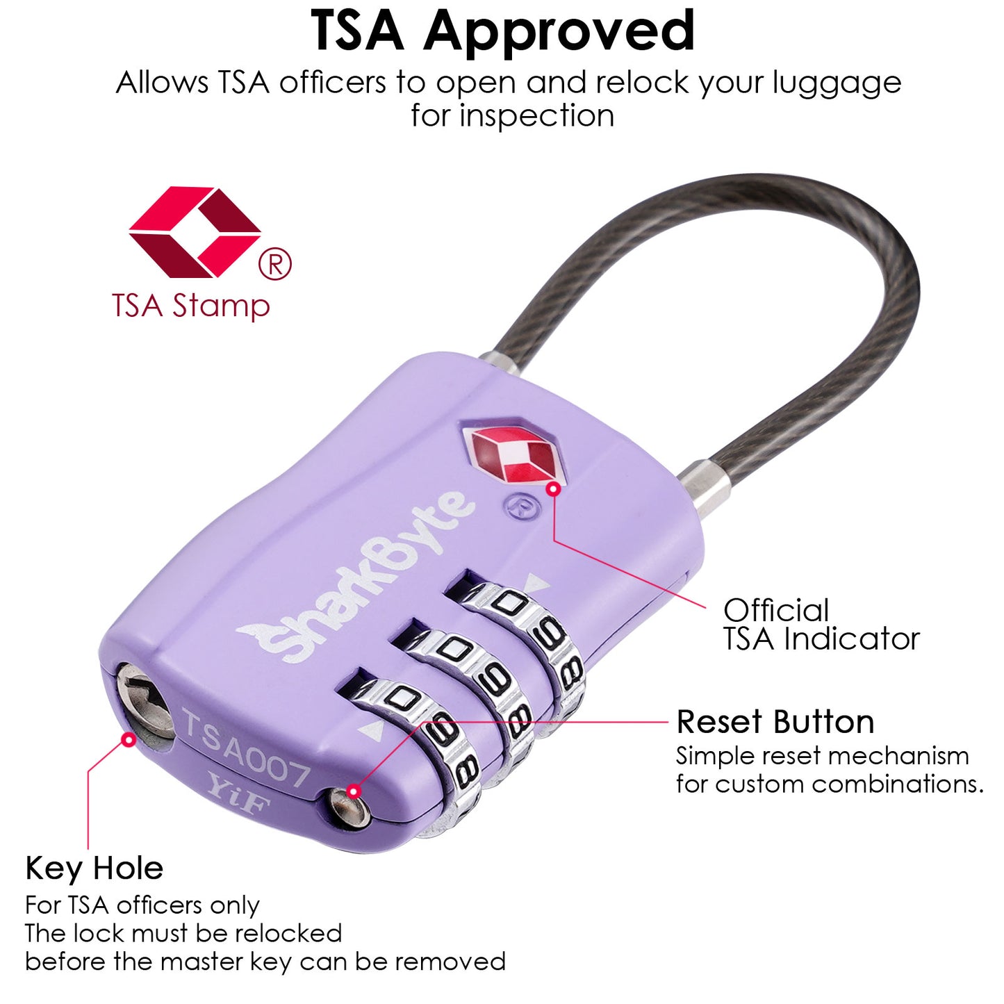 SharkByte TSA Suitcase Locks – 3-Dial Combination Cable Wire Travel Padlock for Luggage, Suitcases, Backpacks, Gym Lockers & Travel Bags (1 / 2 / 3 / 4 Pack)