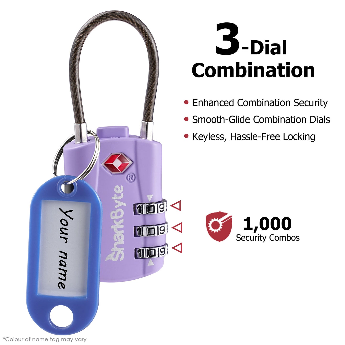 SharkByte TSA Suitcase Locks – 3-Dial Combination Cable Wire Travel Padlock for Luggage, Suitcases, Backpacks, Gym Lockers & Travel Bags (1 / 2 / 3 / 4 Pack)