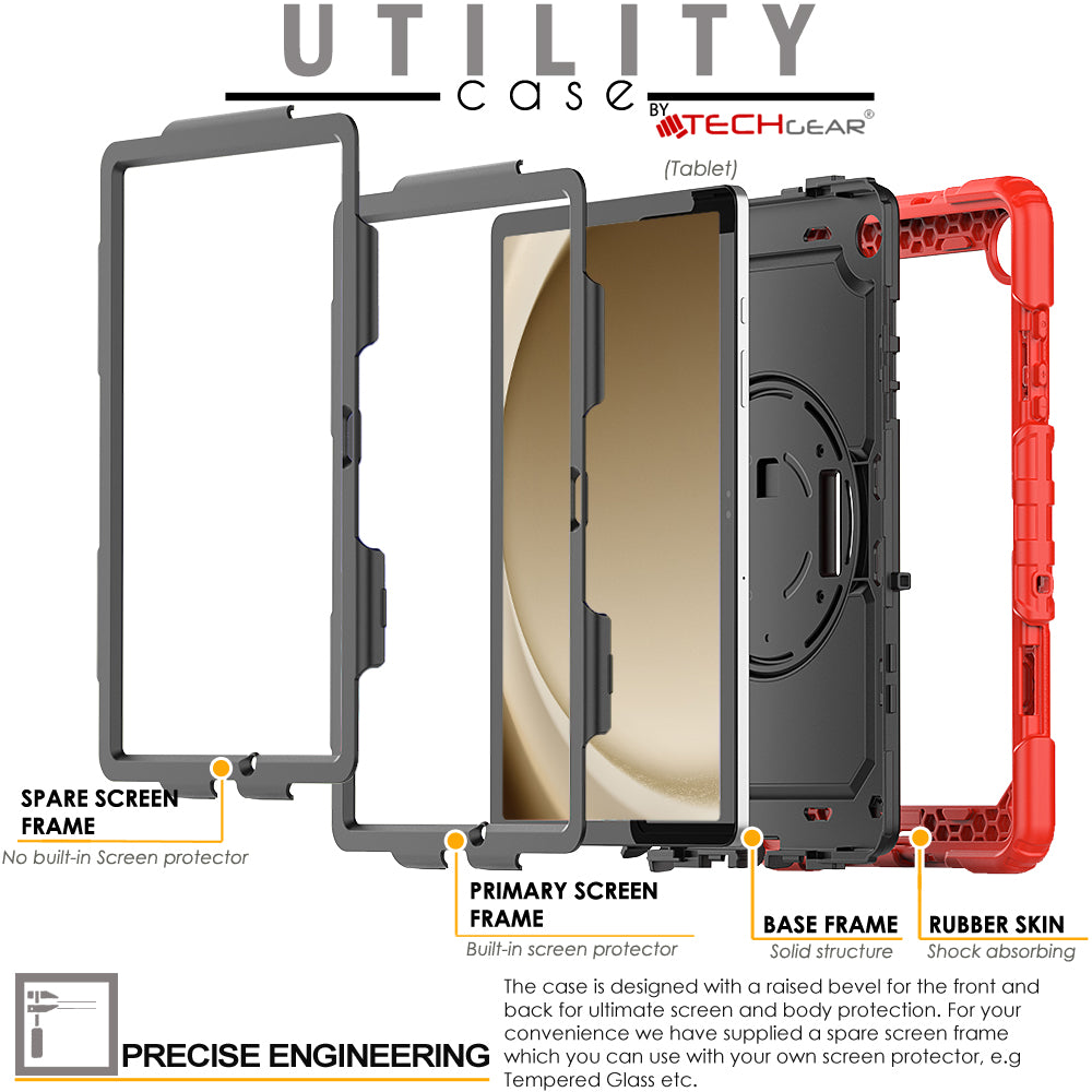 TECHGEAR Utility Case for Samsung Galaxy Tab A11+ (A11 Plus) 11" (SM-X230 / SM-X236) – Full Body Rugged Case with Stand, Hand Strap & Shoulder Strap