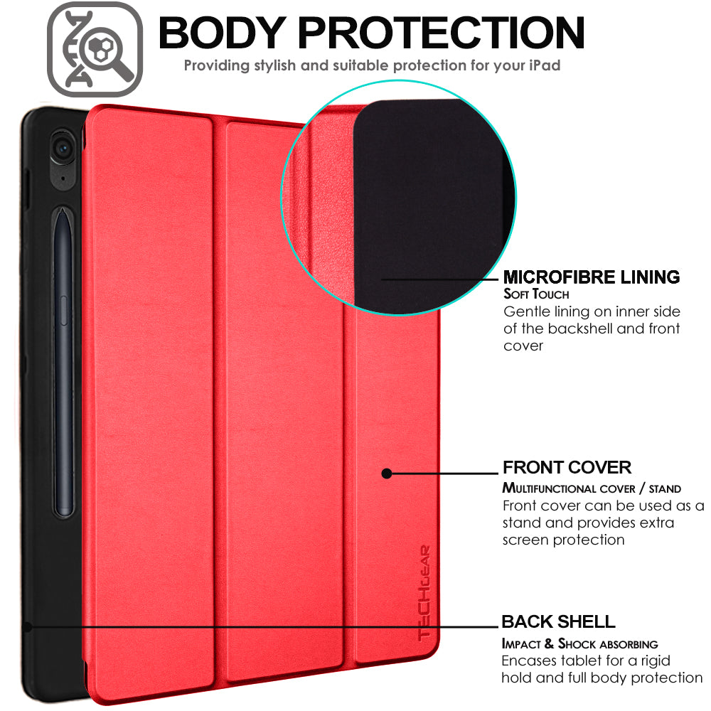 TECHGEAR Smart Case for Samsung Galaxy Tab S10 Lite / S10 FE / S9 FE 10.9" (SM-X400, X406, X520, X526, X510, X516) – Slim Stand Cover with Auto Sleep/Wake & S-Pen Holder